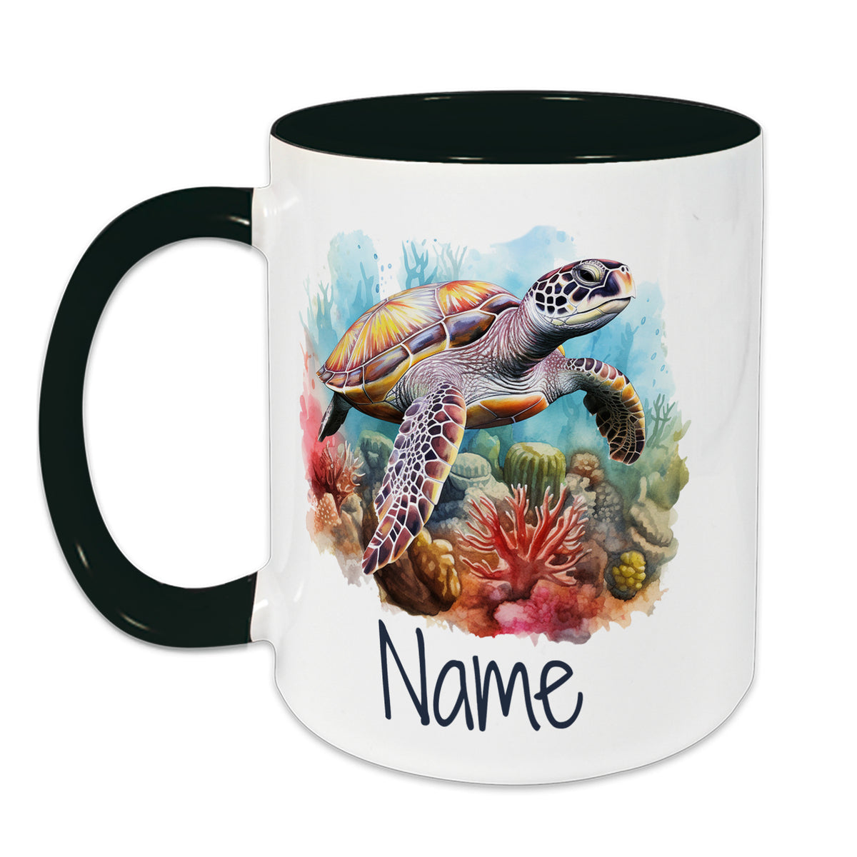 Tasse mit Meeresschildkröte und personalisierbarem Namen.