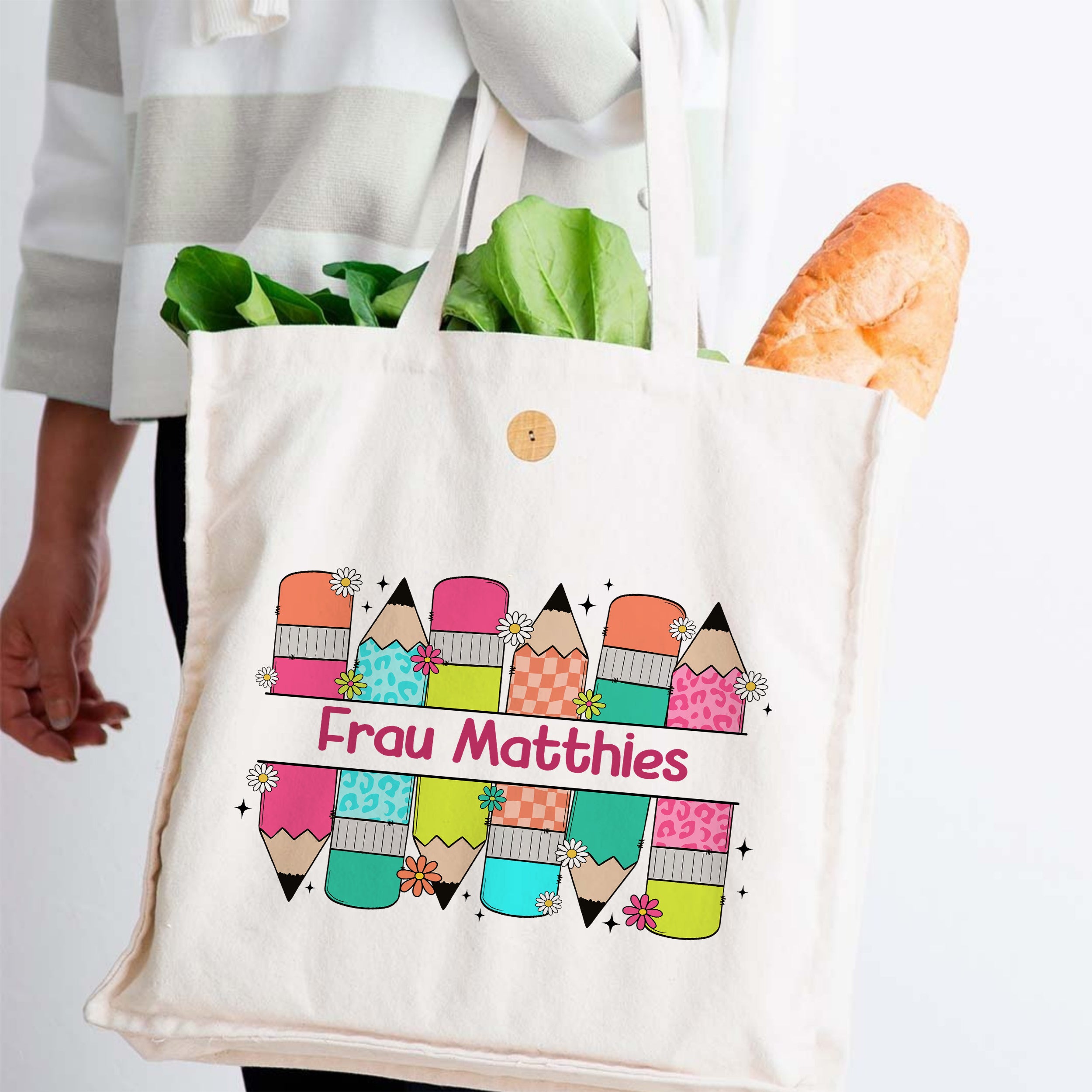 Tasche Knopf mit bunten Buntstiften