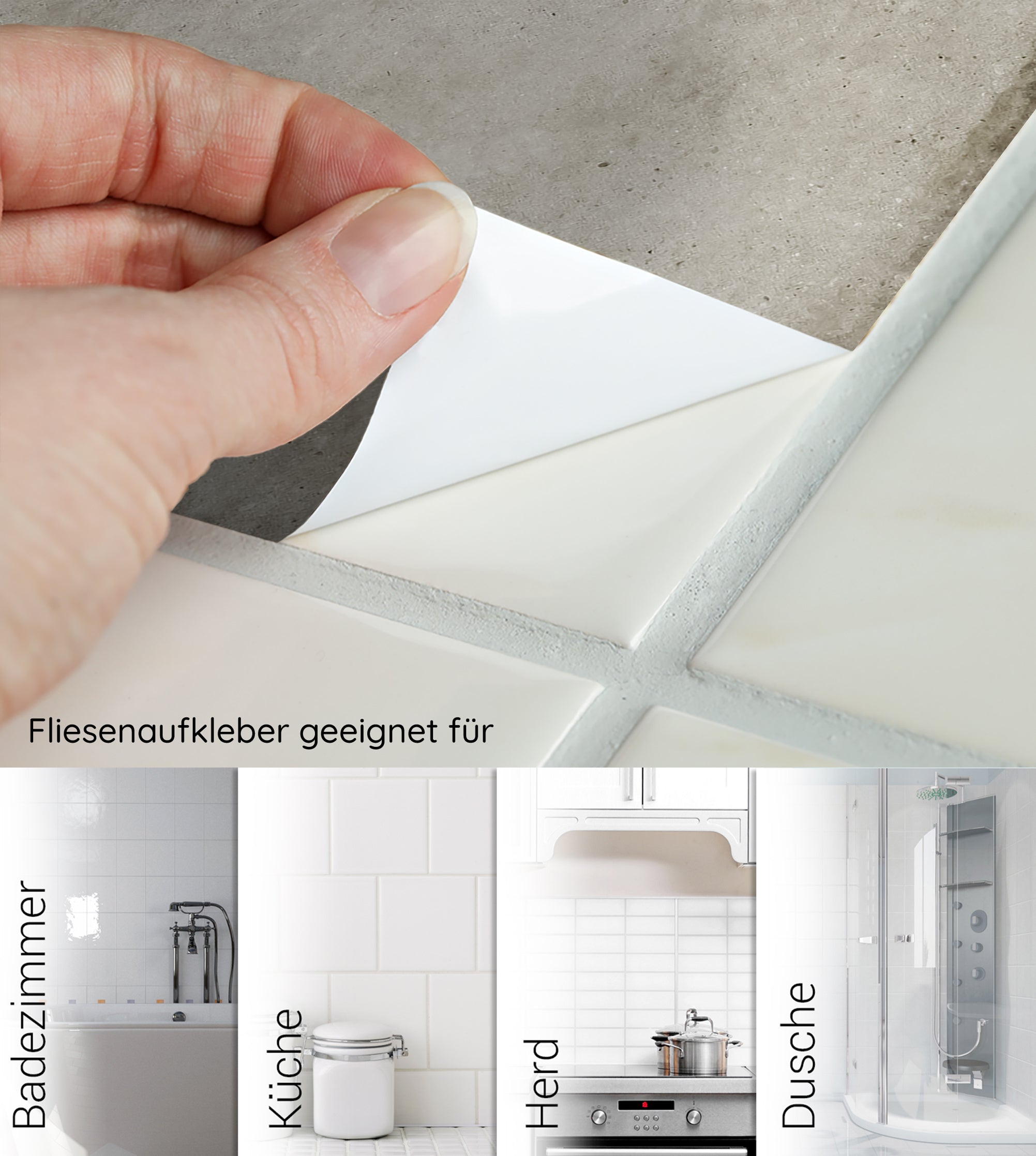 Fliesenaufkleber in Weiß für Badezimmer, Küche, Herd, Dusche.