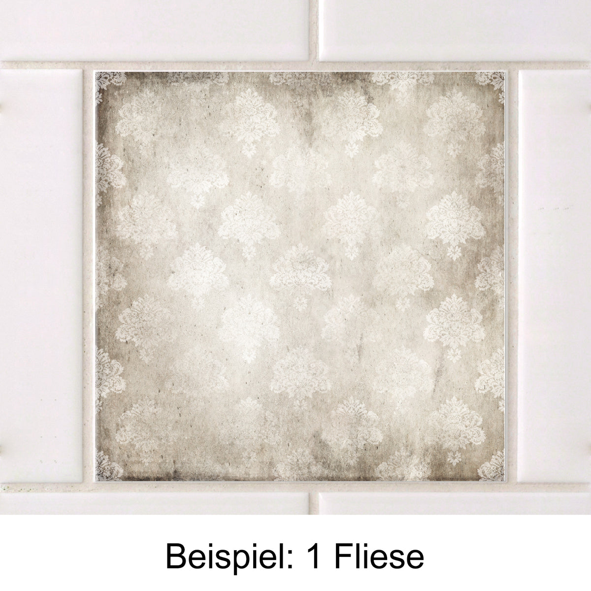 Dekorative Fliese in Beige mit floralem Muster.