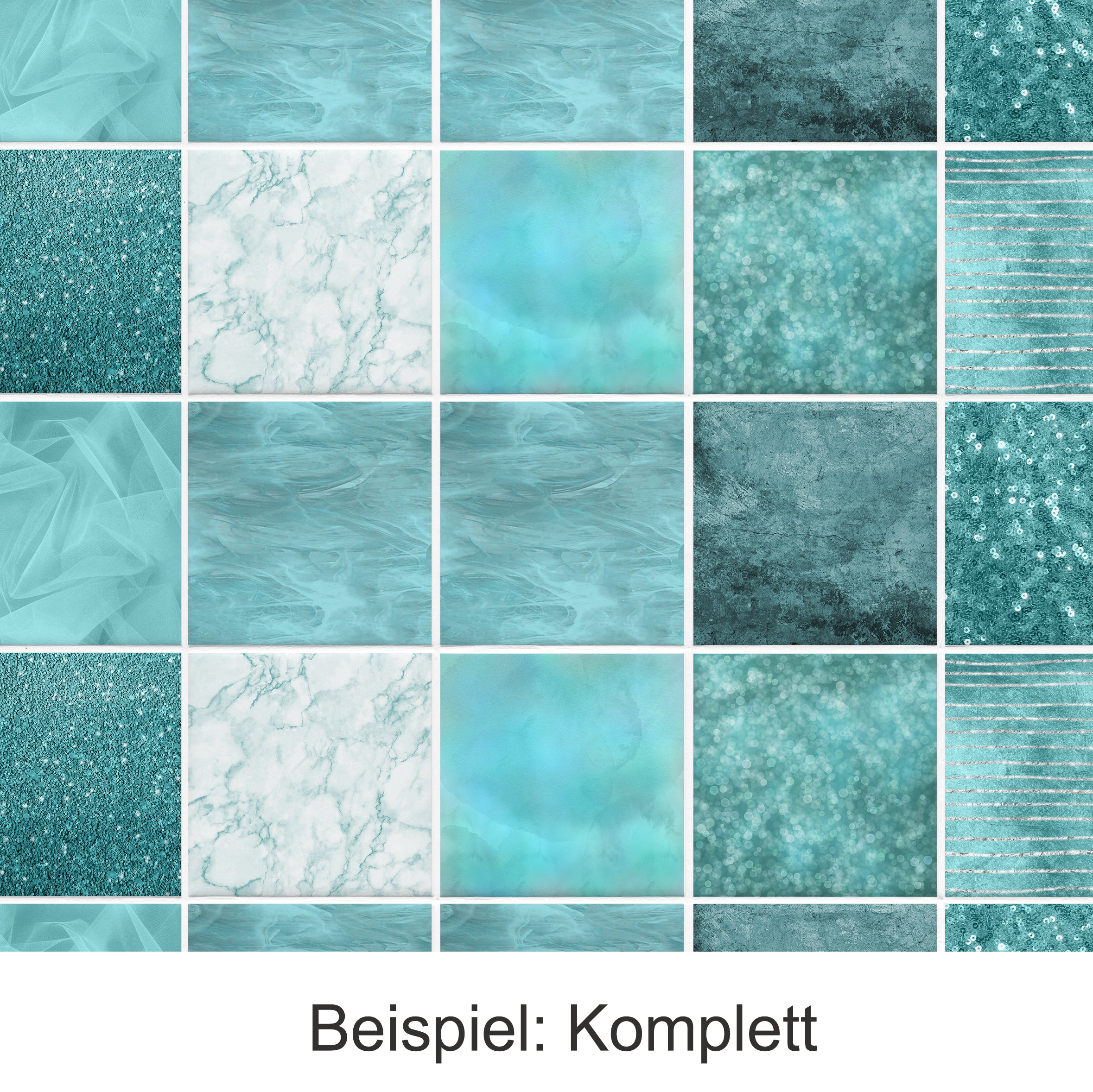 Türkisfarbene Texturen und Muster in verschiedenen Designs.