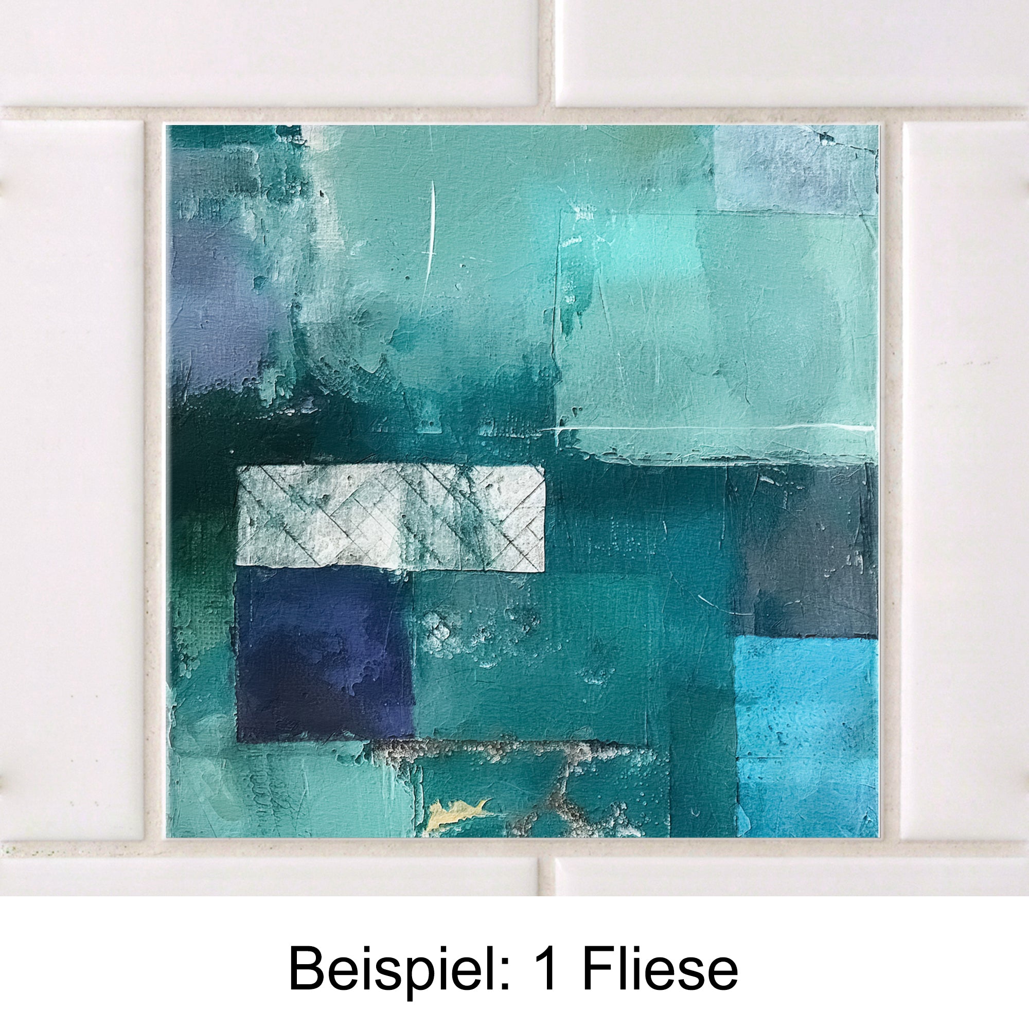 Bunte Fliese in Blau- und Grüntönen mit geometrischen Mustern.