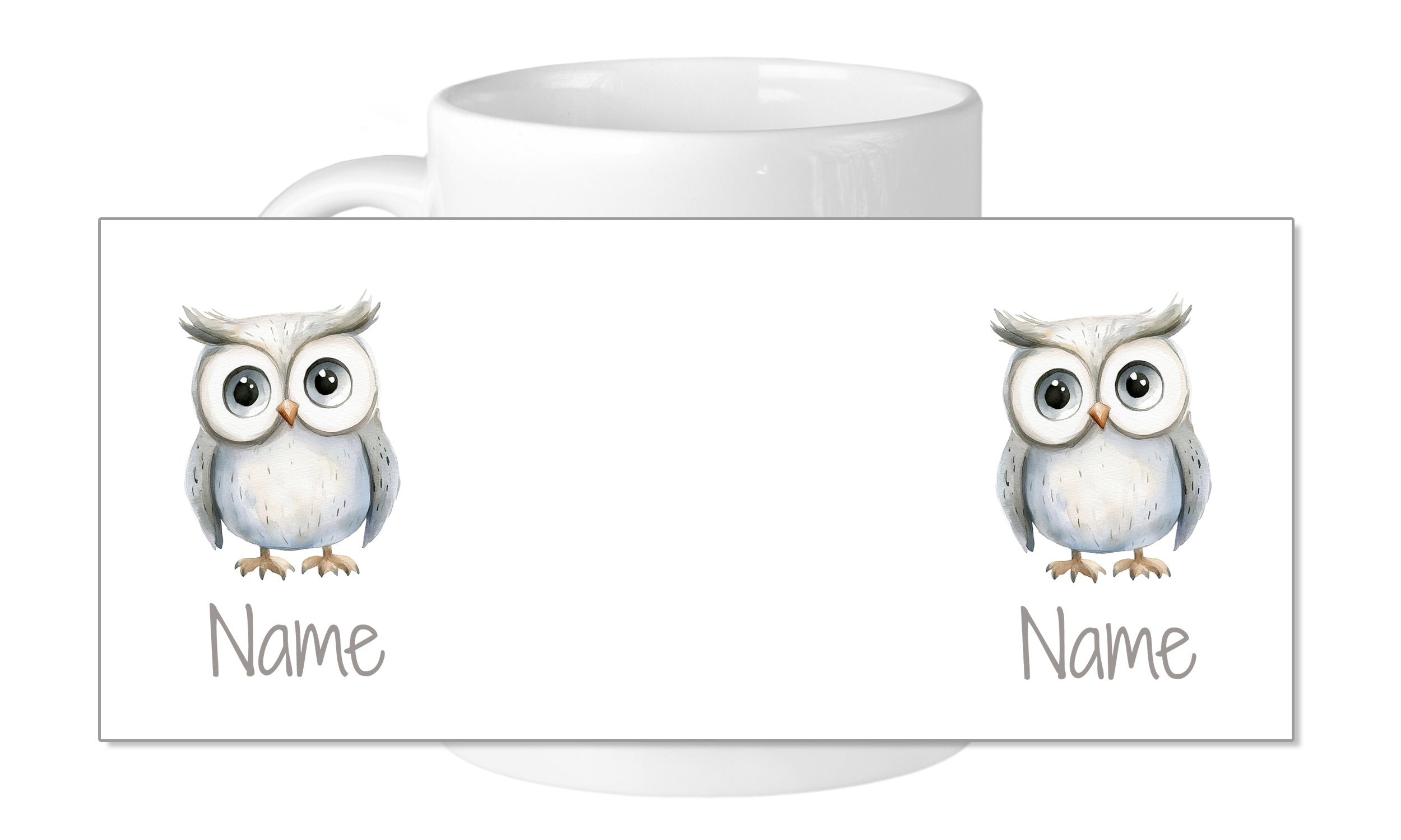 Tasse mit zwei Eulen und Platz für Namen.