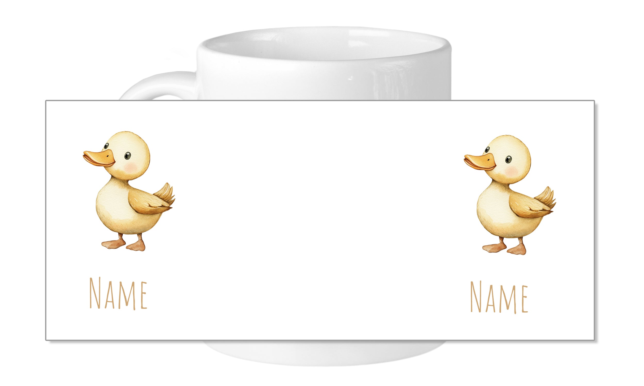 Tasse mit gelben Enten und Platz für Namen