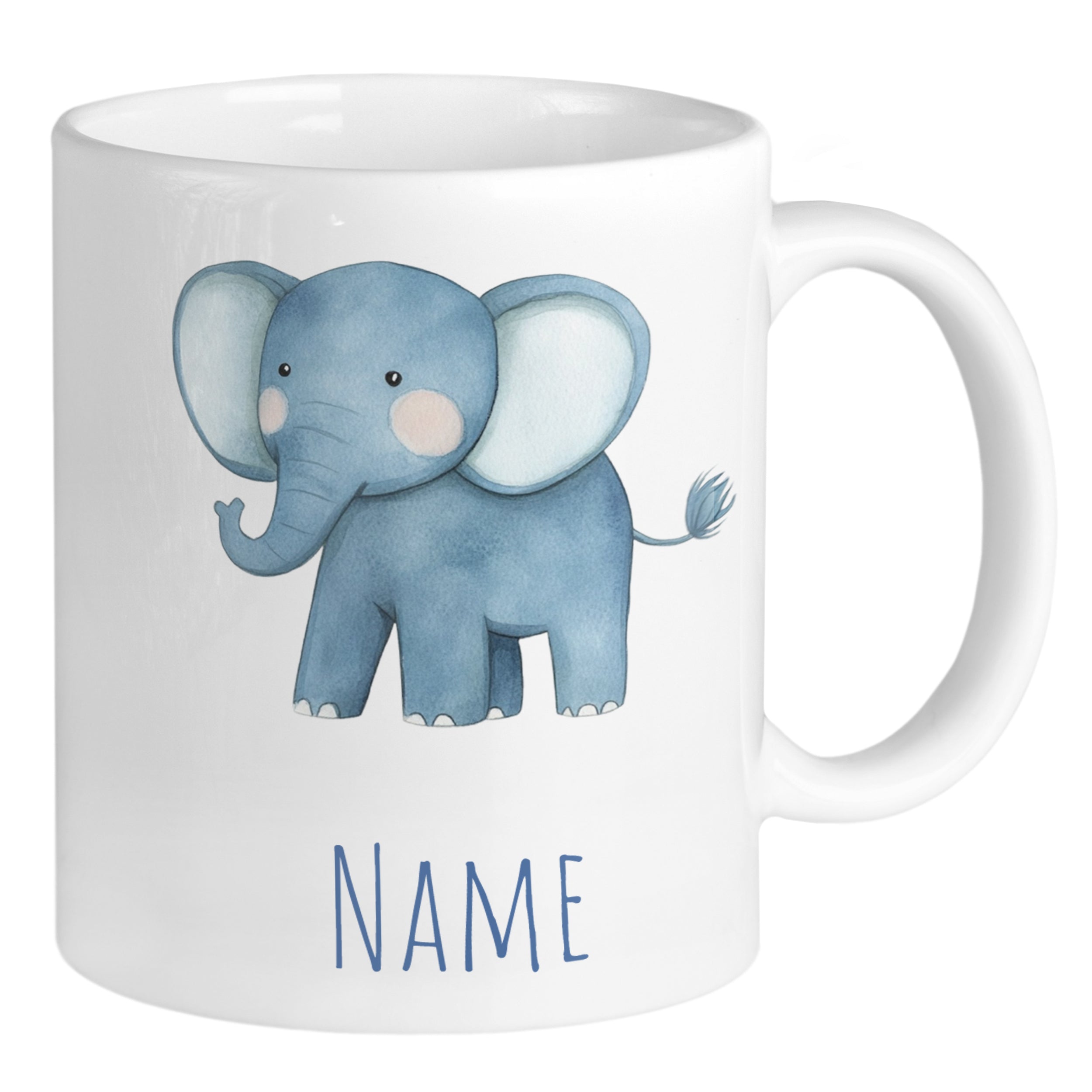 Tasse mit blauem Elefanten und Platz für Namen