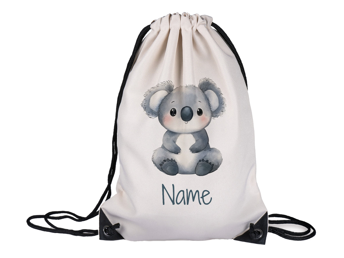 Kuscheliger Koala-Rucksack in Weiß mit personalisierbarem Namen.