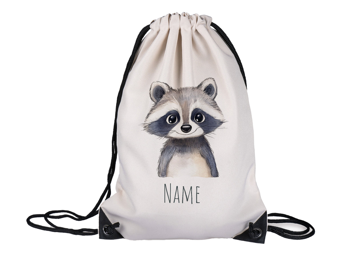 Rucksack mit Waschbär-Motiv und personalisierbarem Namen