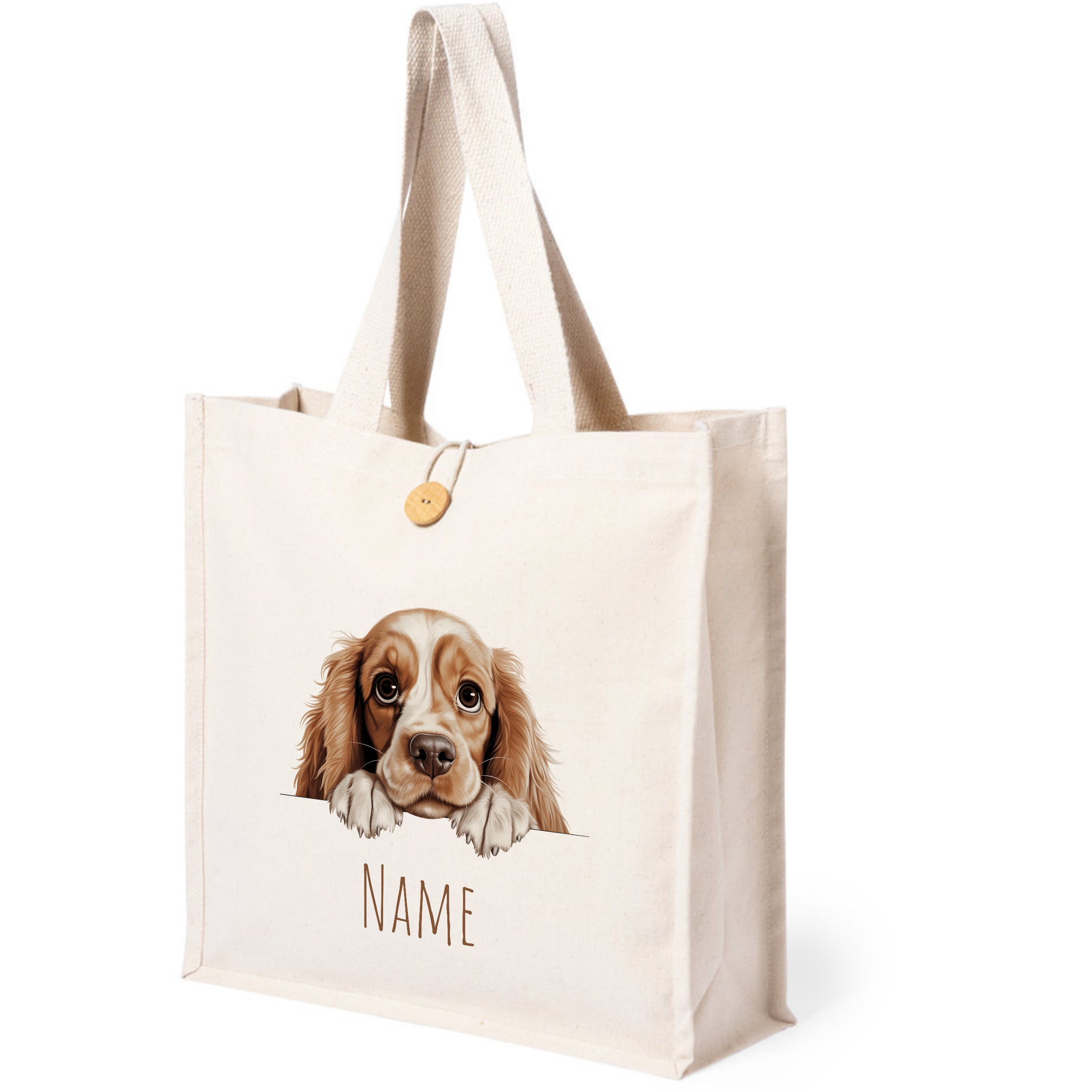 Beige Tasche mit Hundemotiv und personalisierbarem Namen