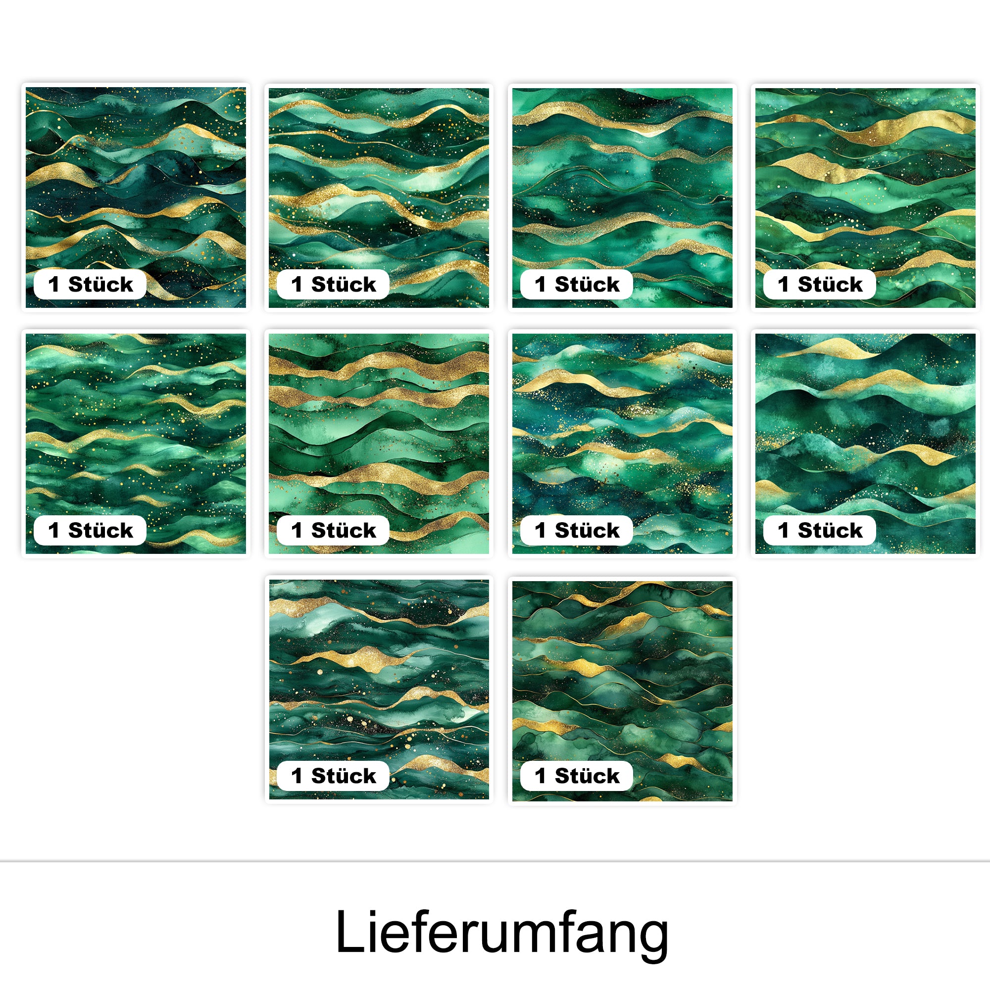 Grüner Welleneffekt mit goldenen Akzenten, 10 Stück.