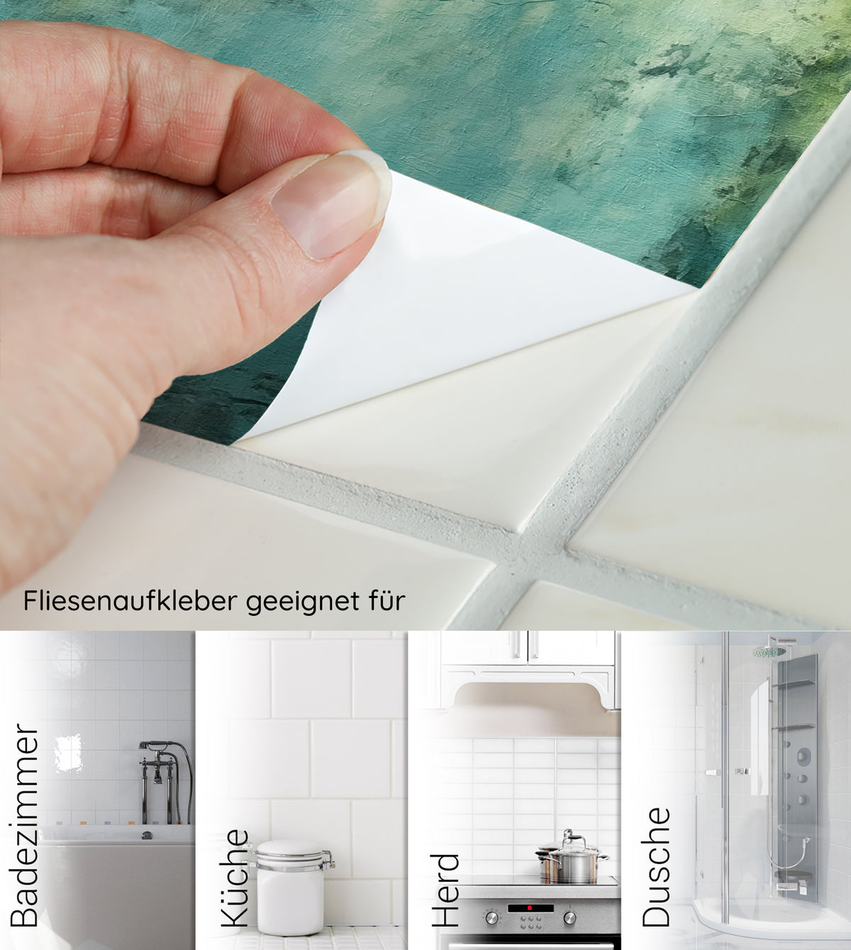 Fliesenaufkleber in Grün, ideal für Badezimmer und Küche.