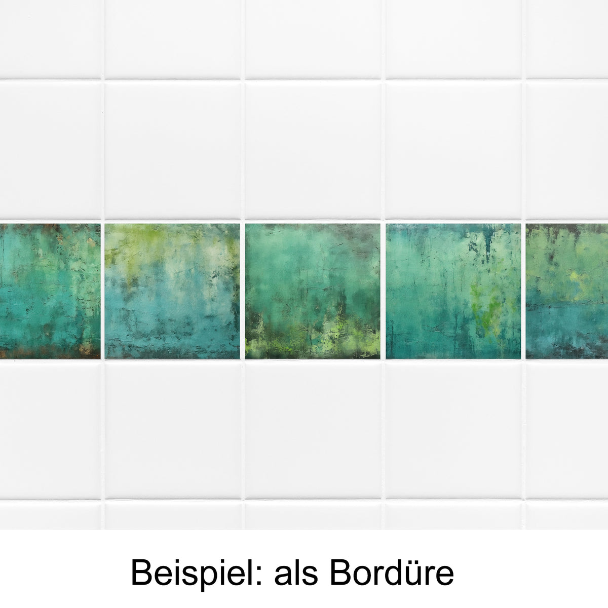 Grüne Fliesenbordüre mit strukturiertem, farbverlaufendem Design.