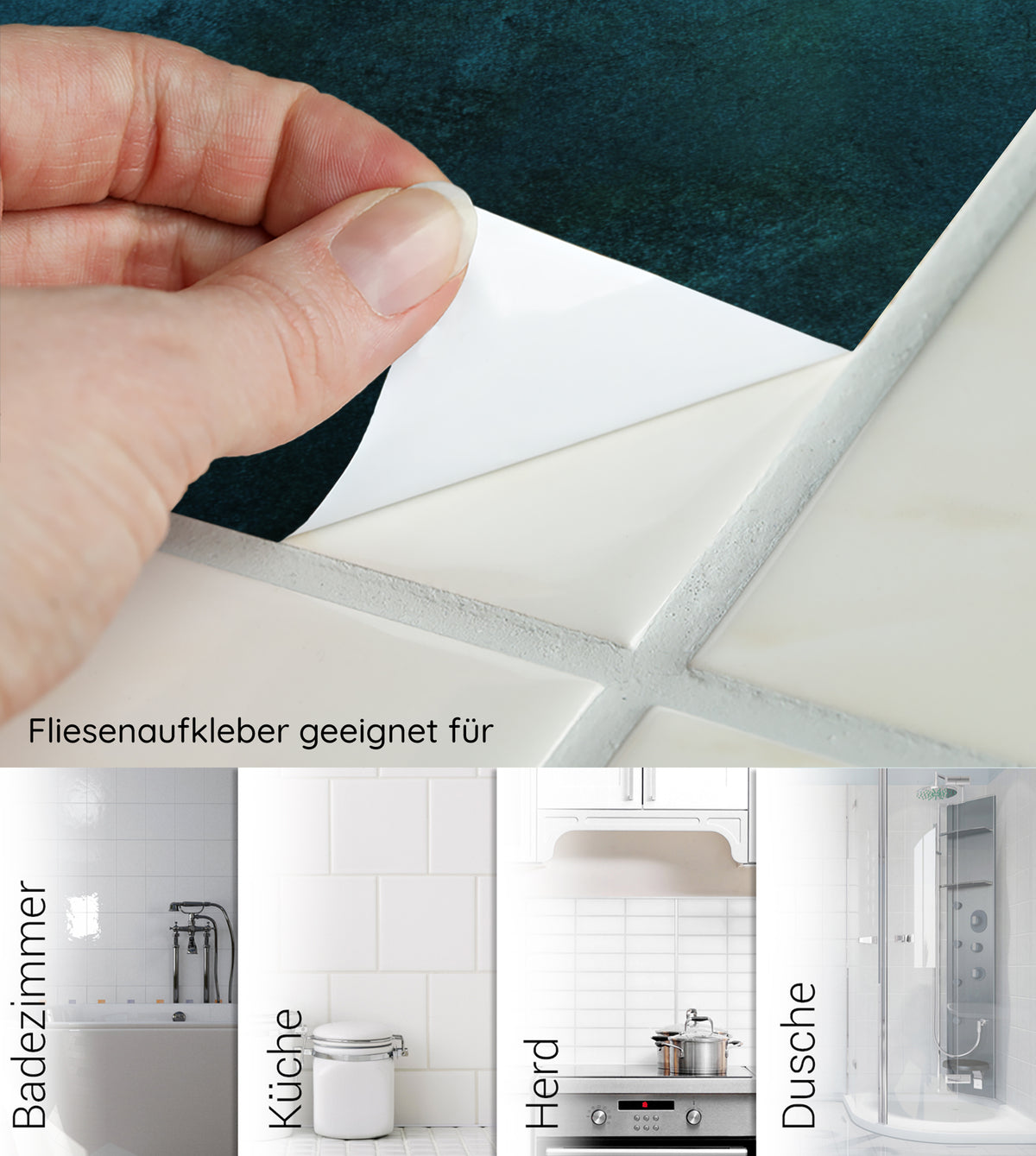 Fliesenaufkleber in Weiß, geeignet für Badezimmer und Küche.