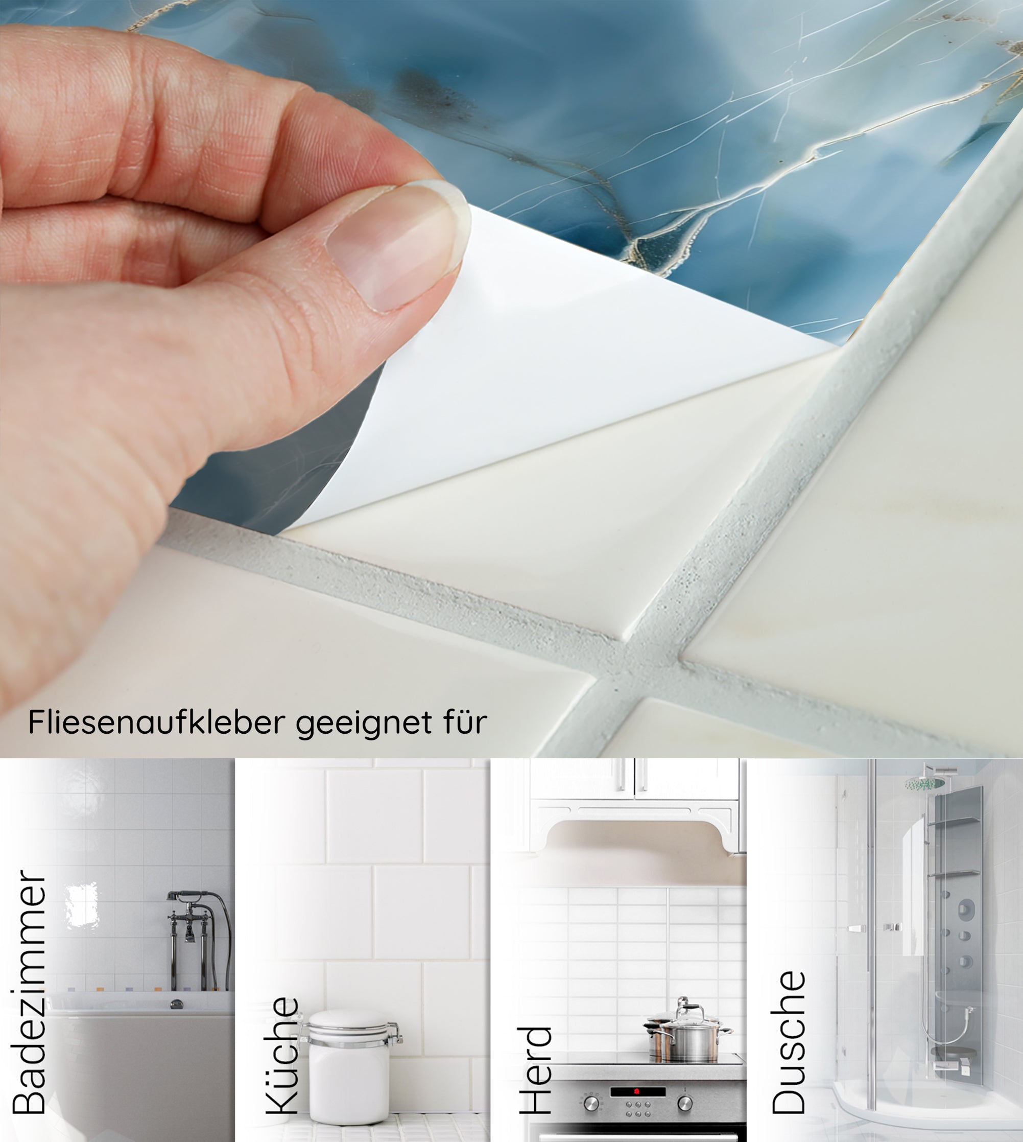 Fliesenaufkleber in Weiß für Badezimmer, Küche und Dusche.