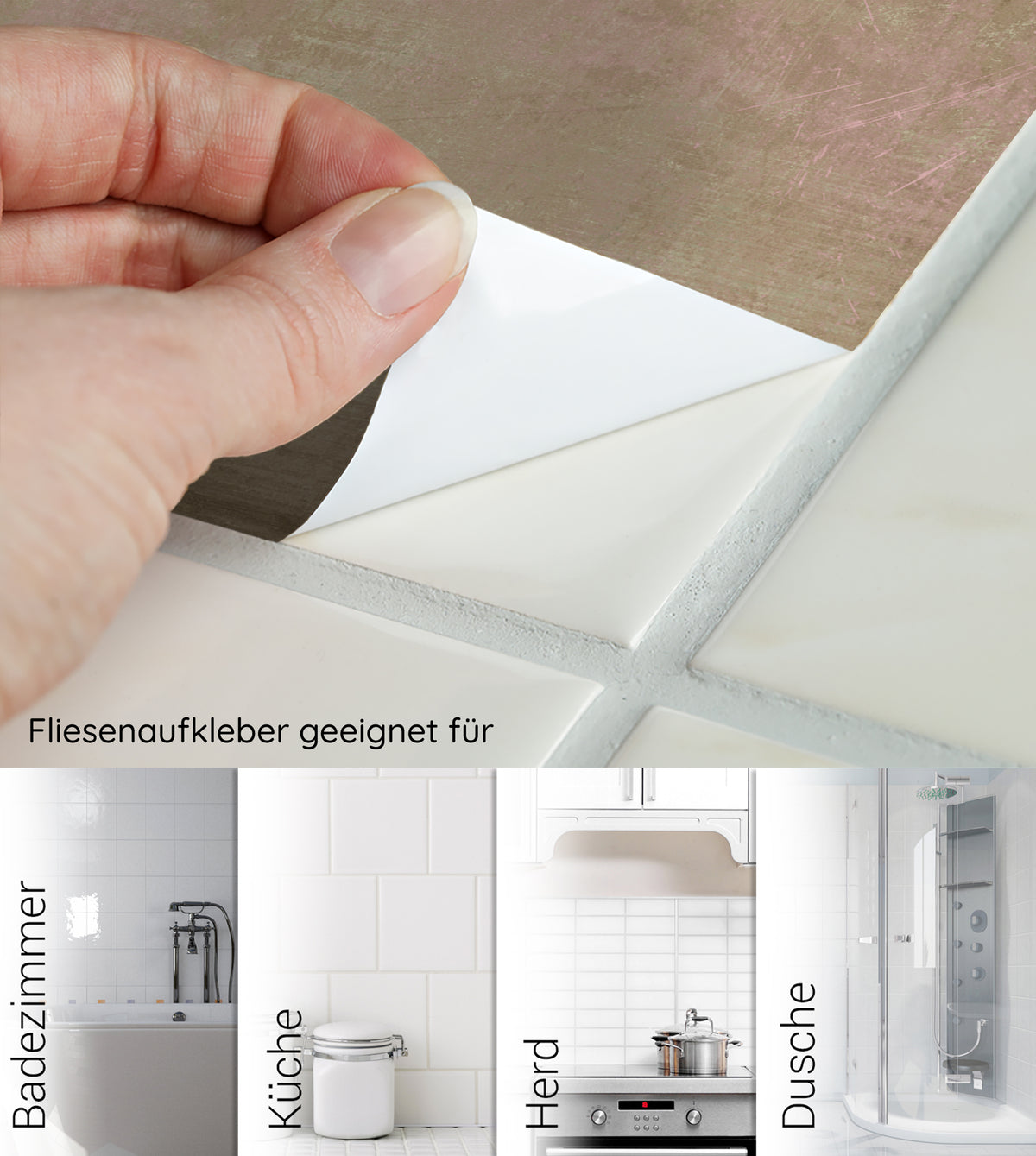 Fliesenaufkleber, weiß, für Badezimmer, Küche, Herd, Dusche.