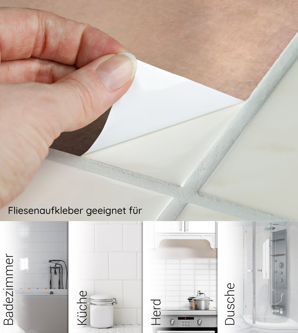 Fliesenaufkleber in Kupfer für Badezimmer, Küche und Dusche.