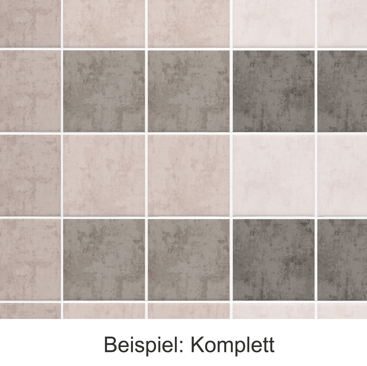 Fliesenmuster in sanften Rosa- und Grautönen.