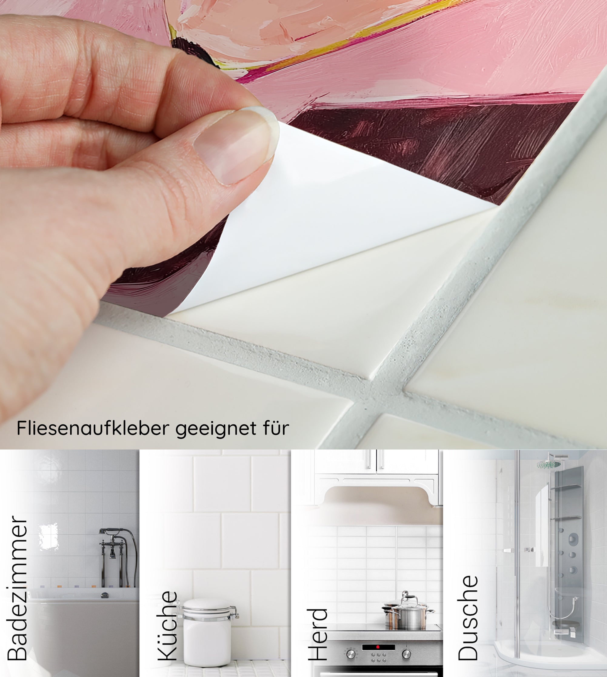 Fliesenaufkleber in bunten Farben für Badezimmer und Küche.