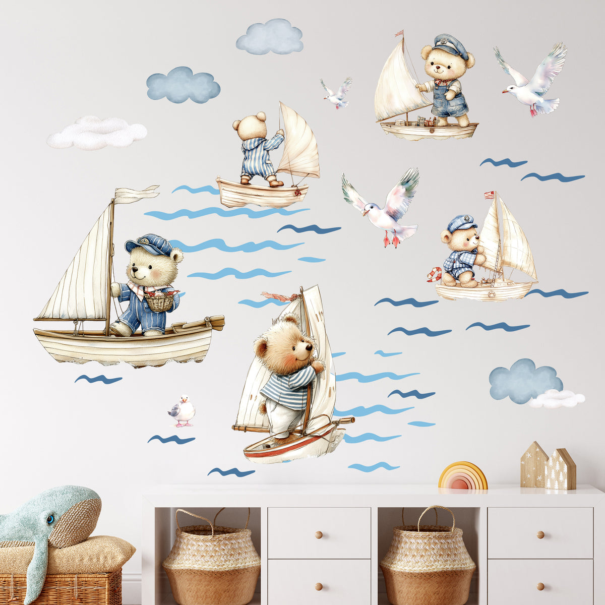 Wandtattoo Bären auf Segelbooten