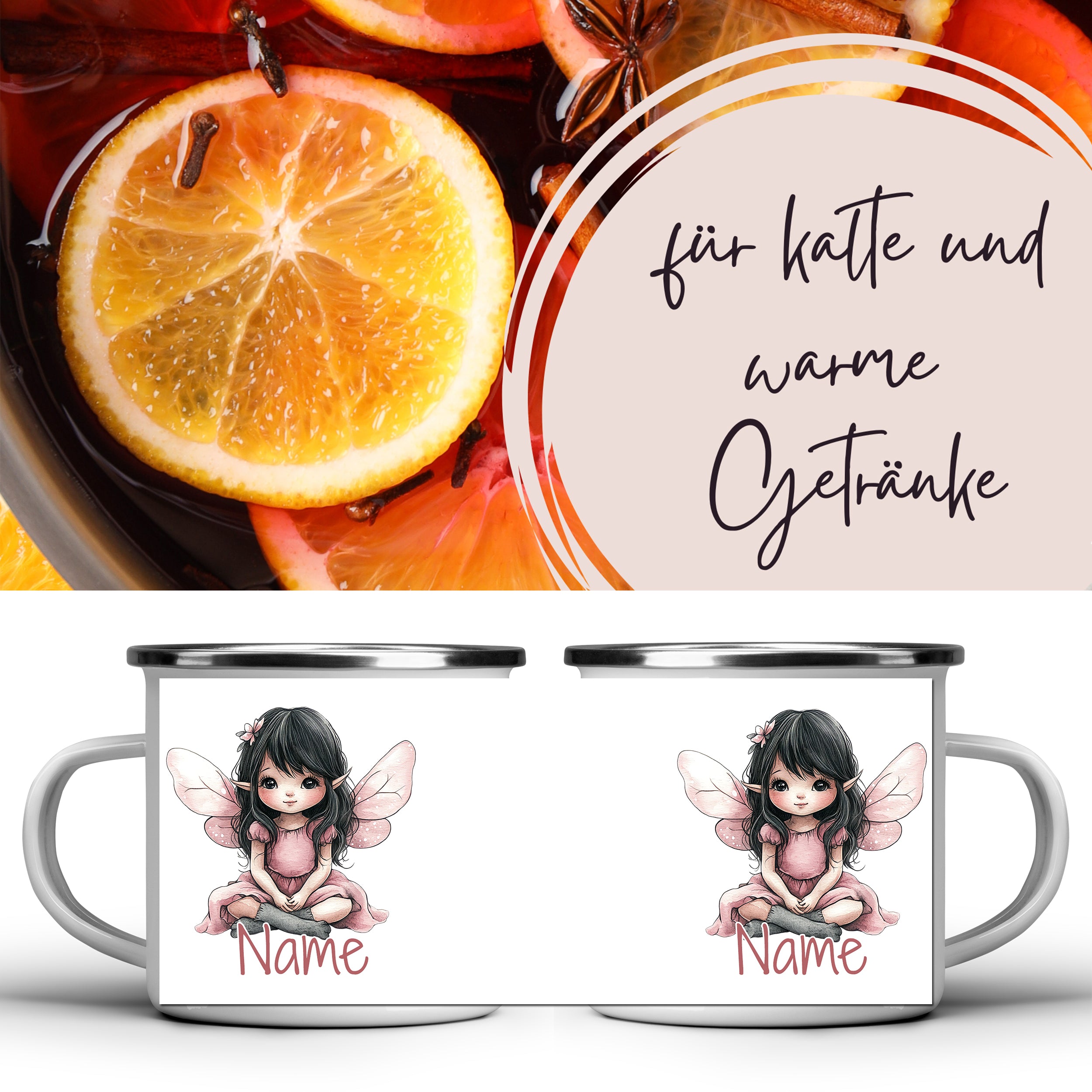 Tasse mit Feen-Motiv, weiß, für warme Getränke.