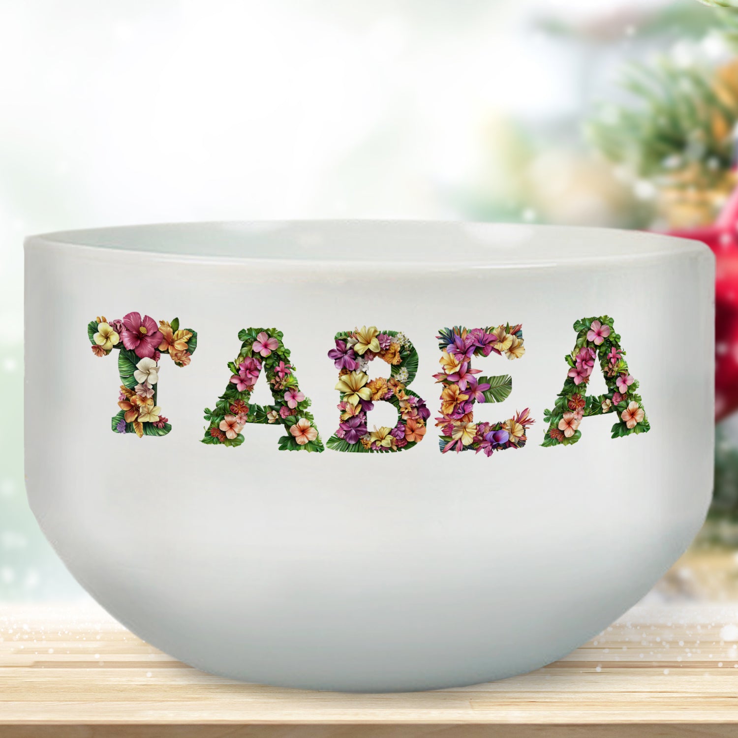 Müslischale mit Blumen Schrift