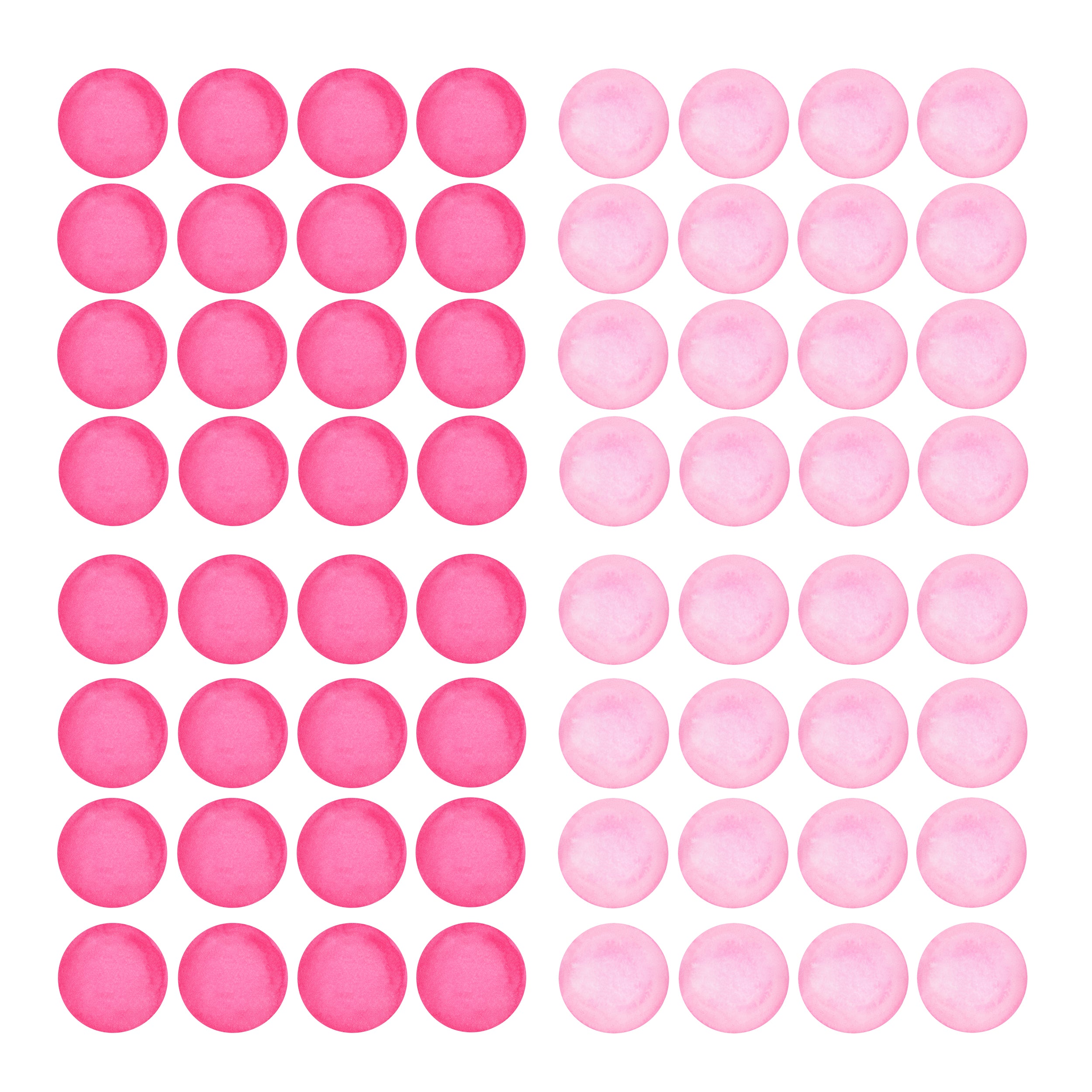 Runde Farbkleckse in verschiedenen Rosa- und Pinktönen.
