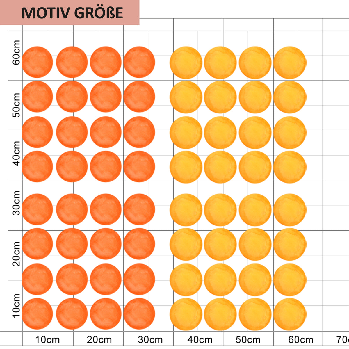 Orange und gelbe runde Motive in verschiedenen Größen.