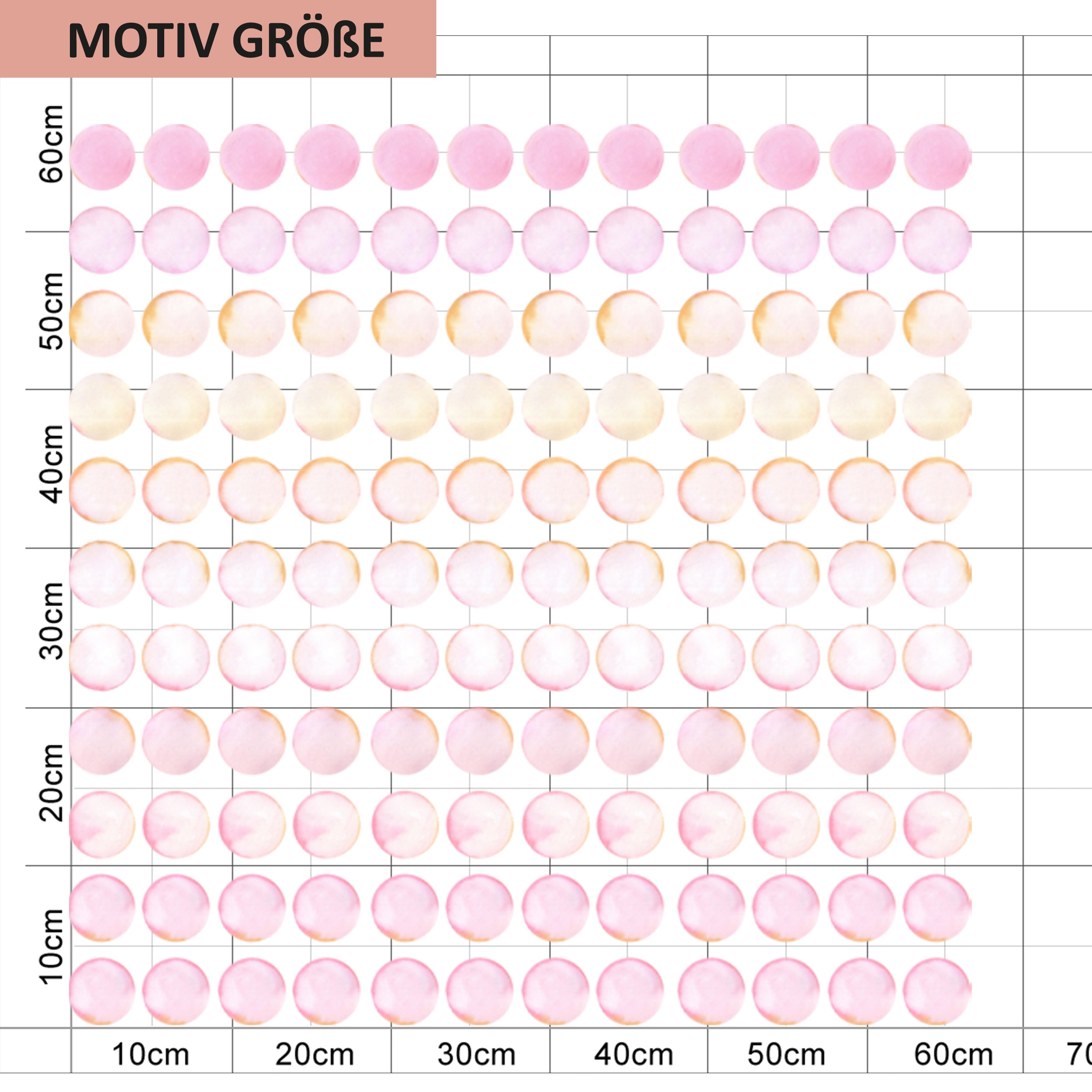 Wassertropfen in verschiedenen Größen, rosa und beige Farbtöne.
