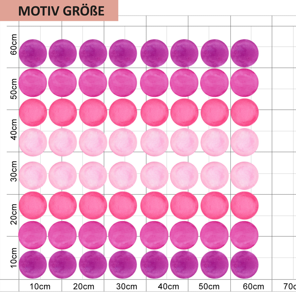 Bunte Kreise in Rosa- und Lilatönen auf Raster.
