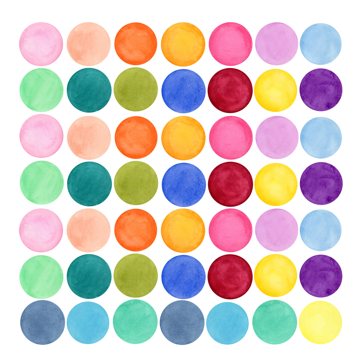 Bunte Aquarellkreise in verschiedenen Farben angeordnet.