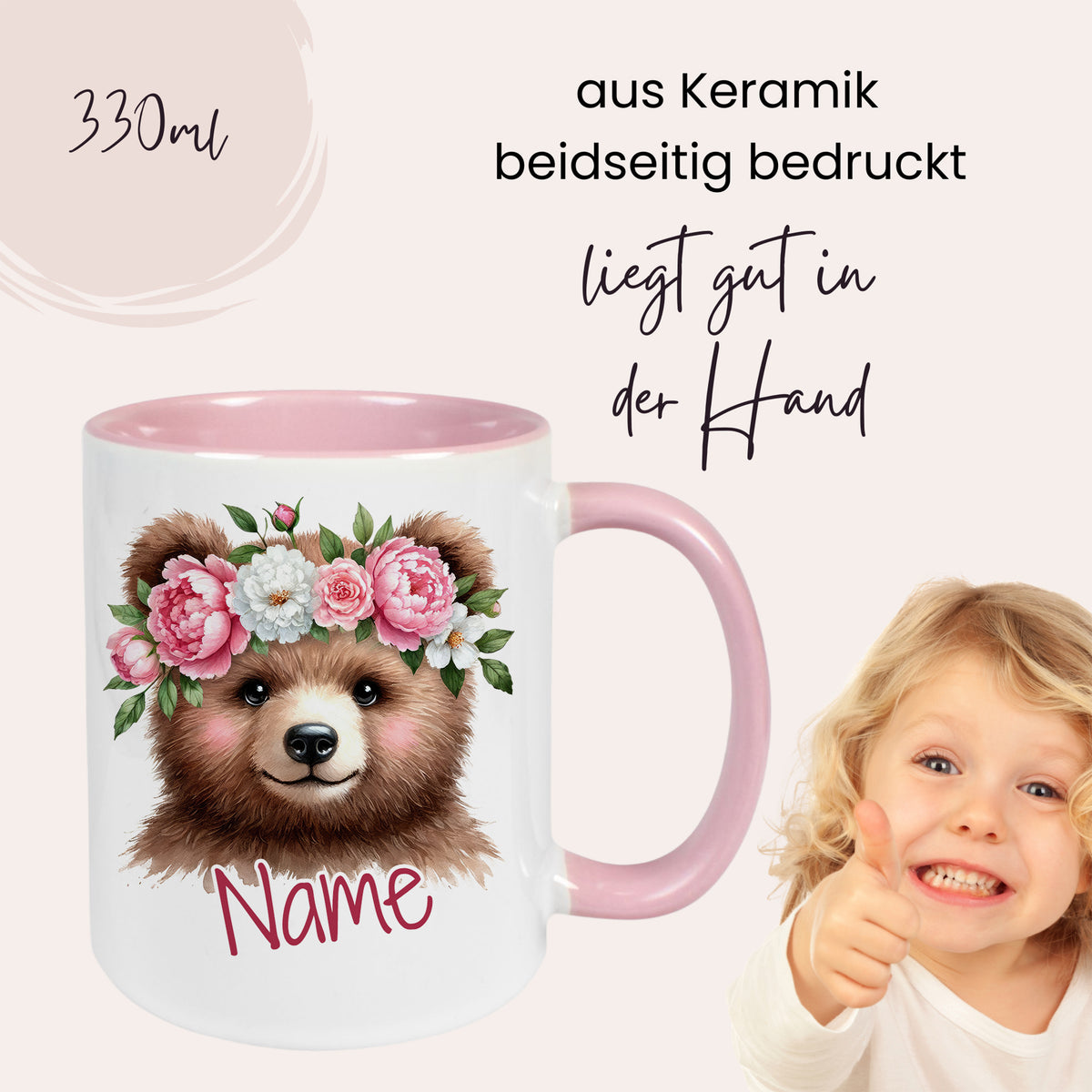 Personalisierte Tasse Bär mit Blumen