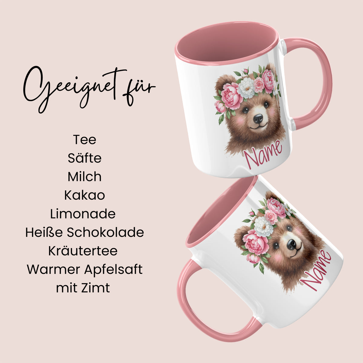 Personalisierte Tasse Bär mit Blumen