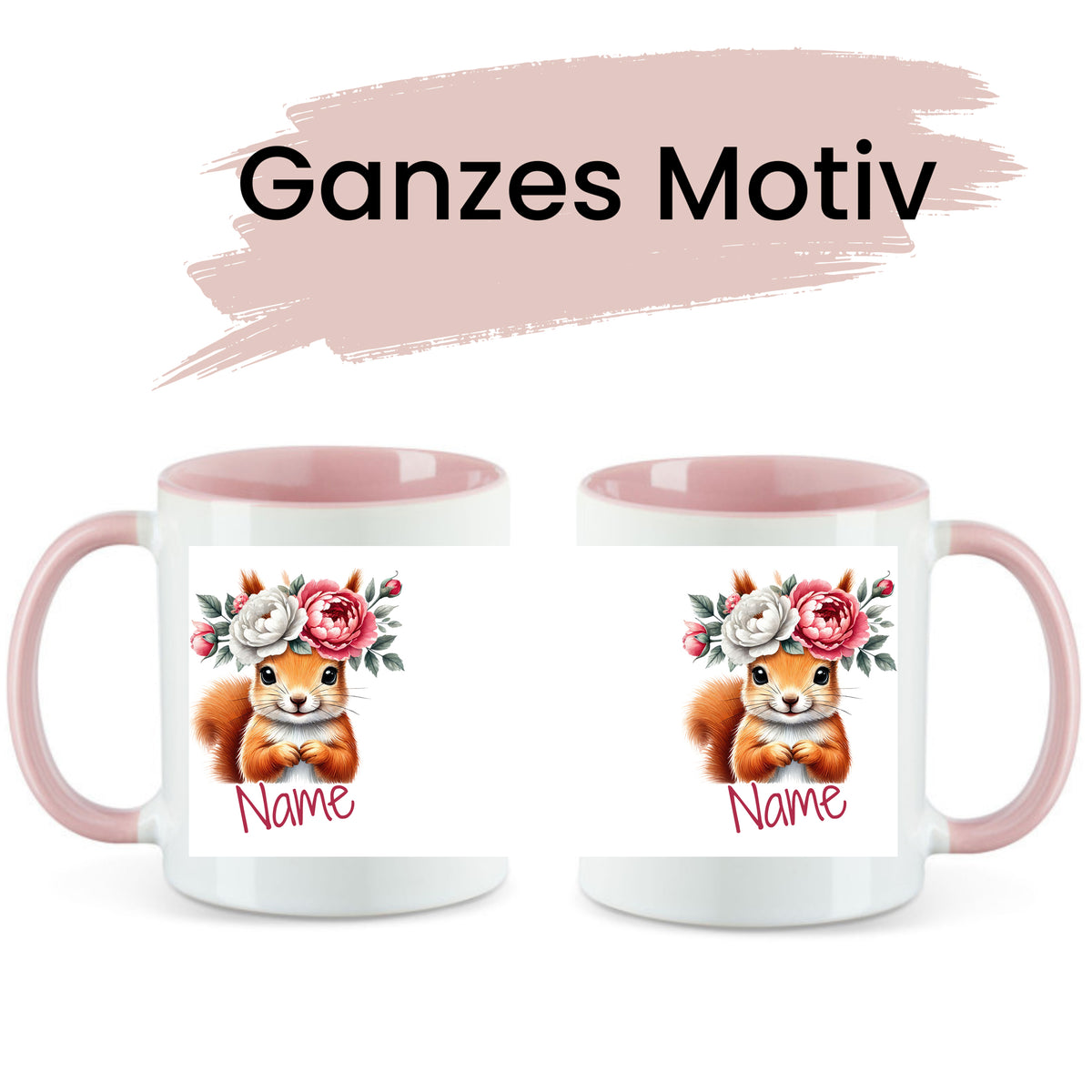 Tasse mit Eichhörnchen und Blumen