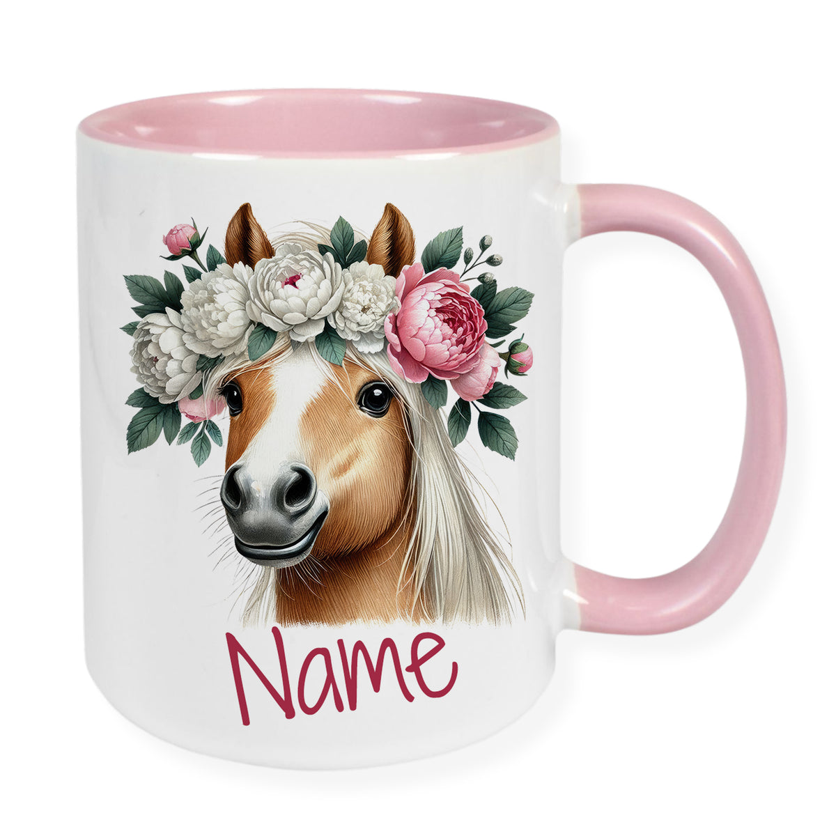 Tasse Pferd mit Blumenkranz