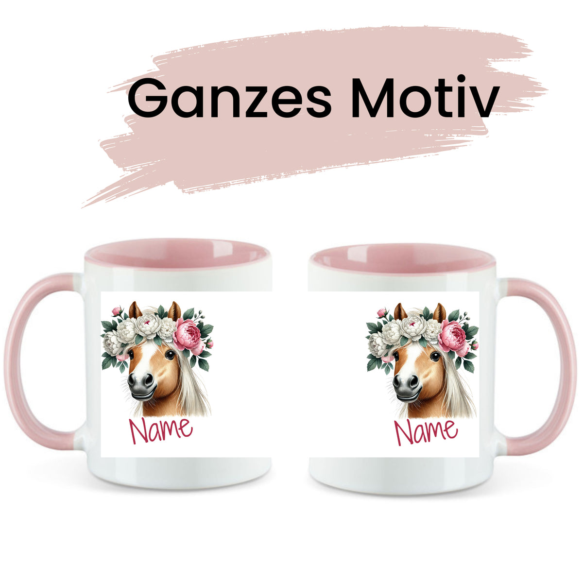 Tasse Pferd mit Blumenkranz