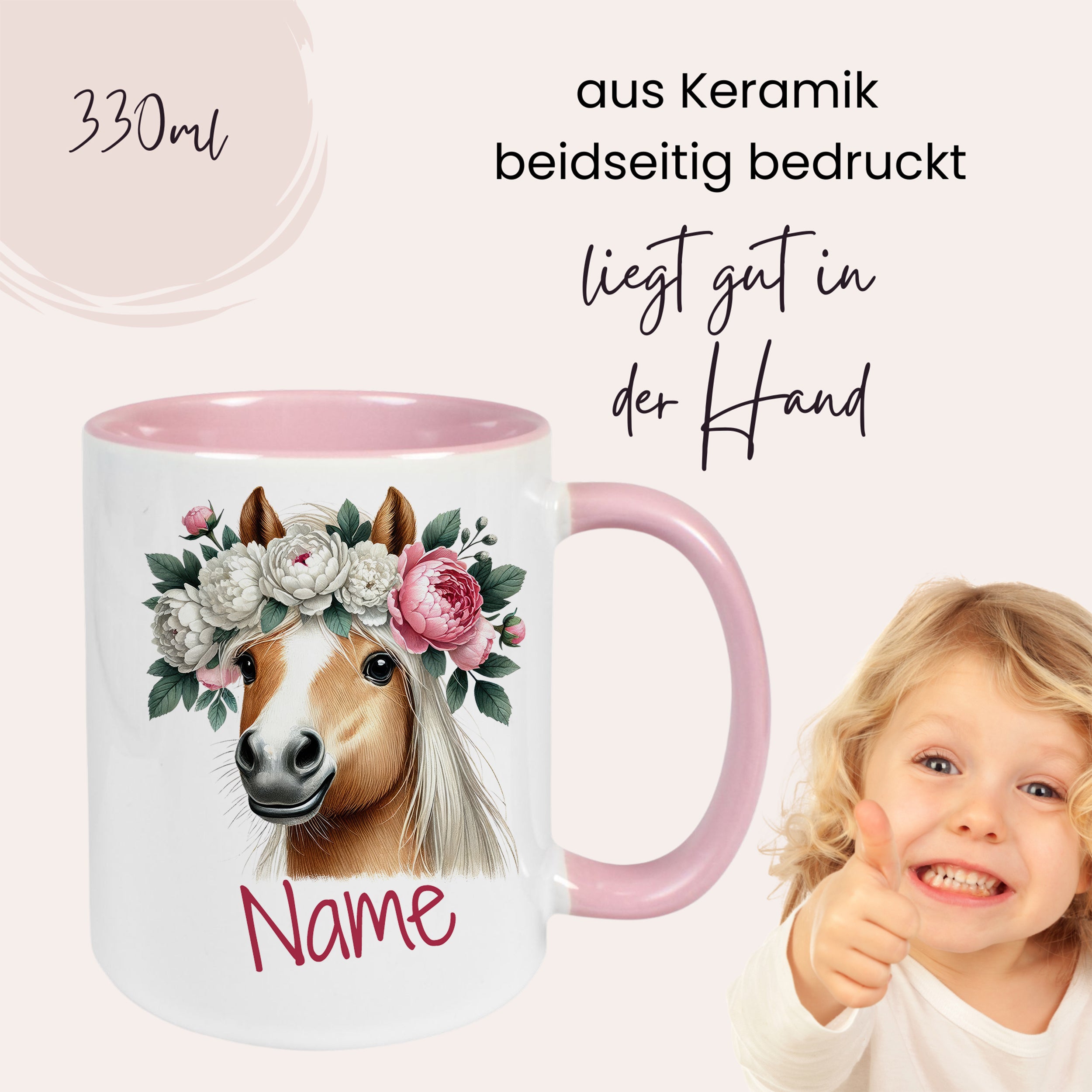 Tasse Pferd mit Blumenkranz