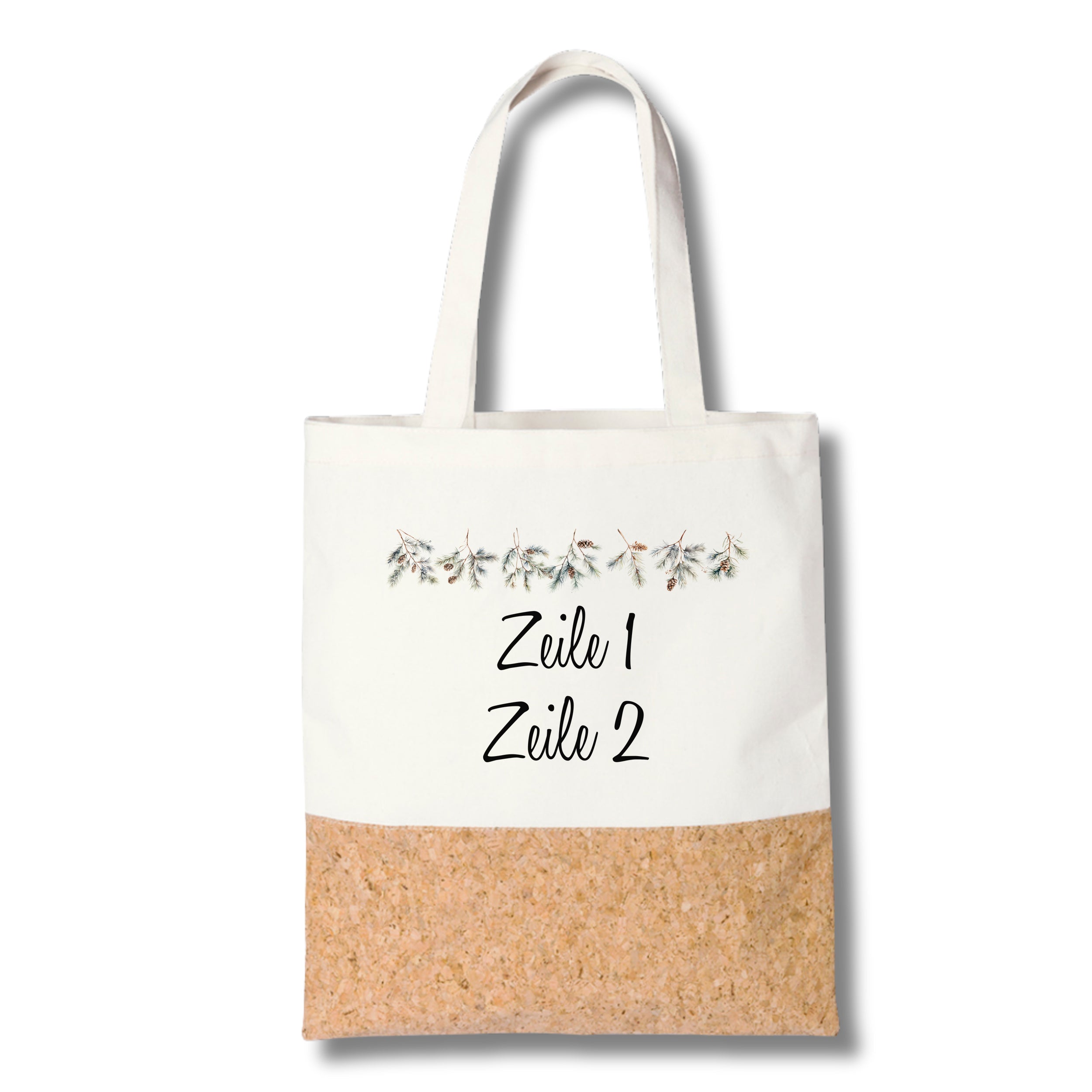 Stofftasche mit Korkboden, weiße Farbe, personalisierbar.