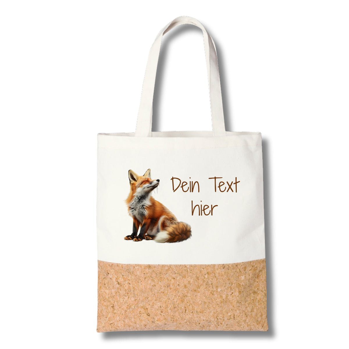 Stofftasche mit Fuchs-Motiv und Korkboden.