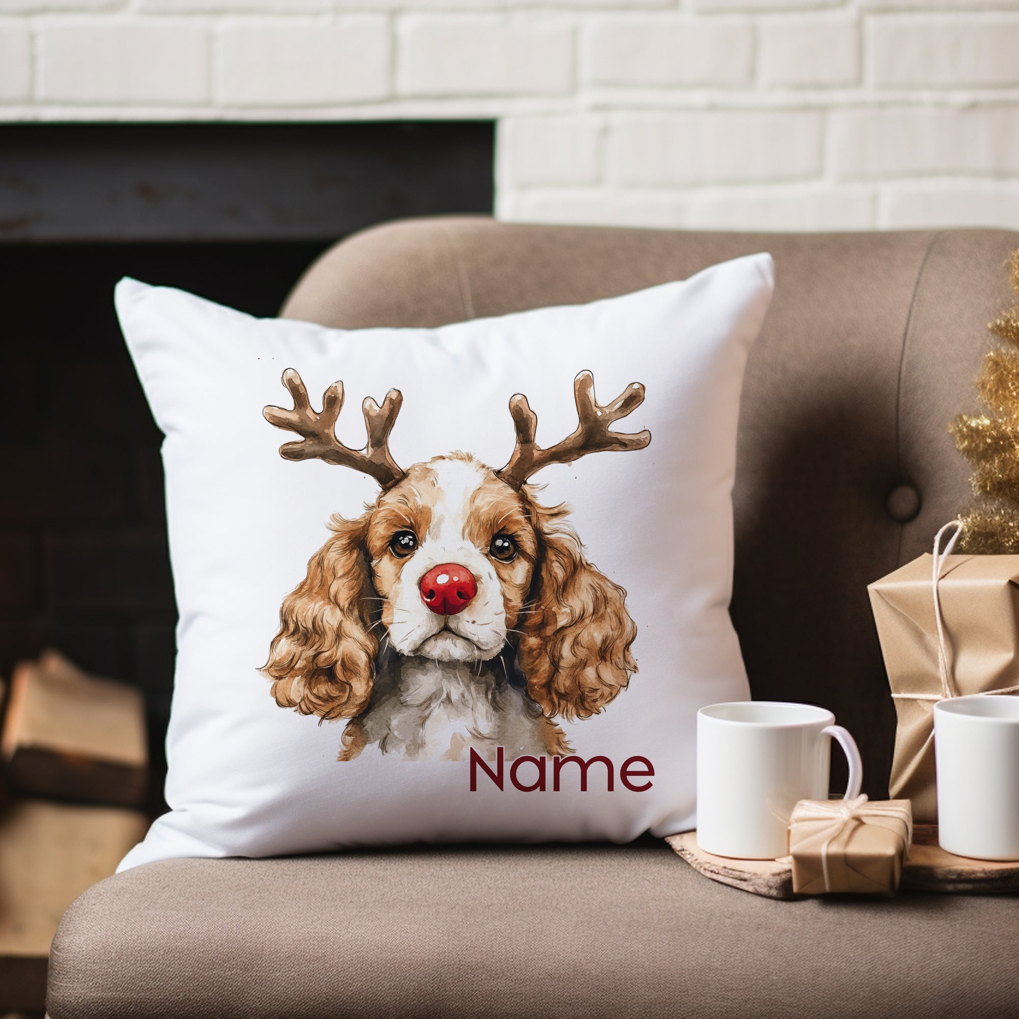 Kissen mit Hundemotiv, weiße Farbe, Weihnachtsdeko.