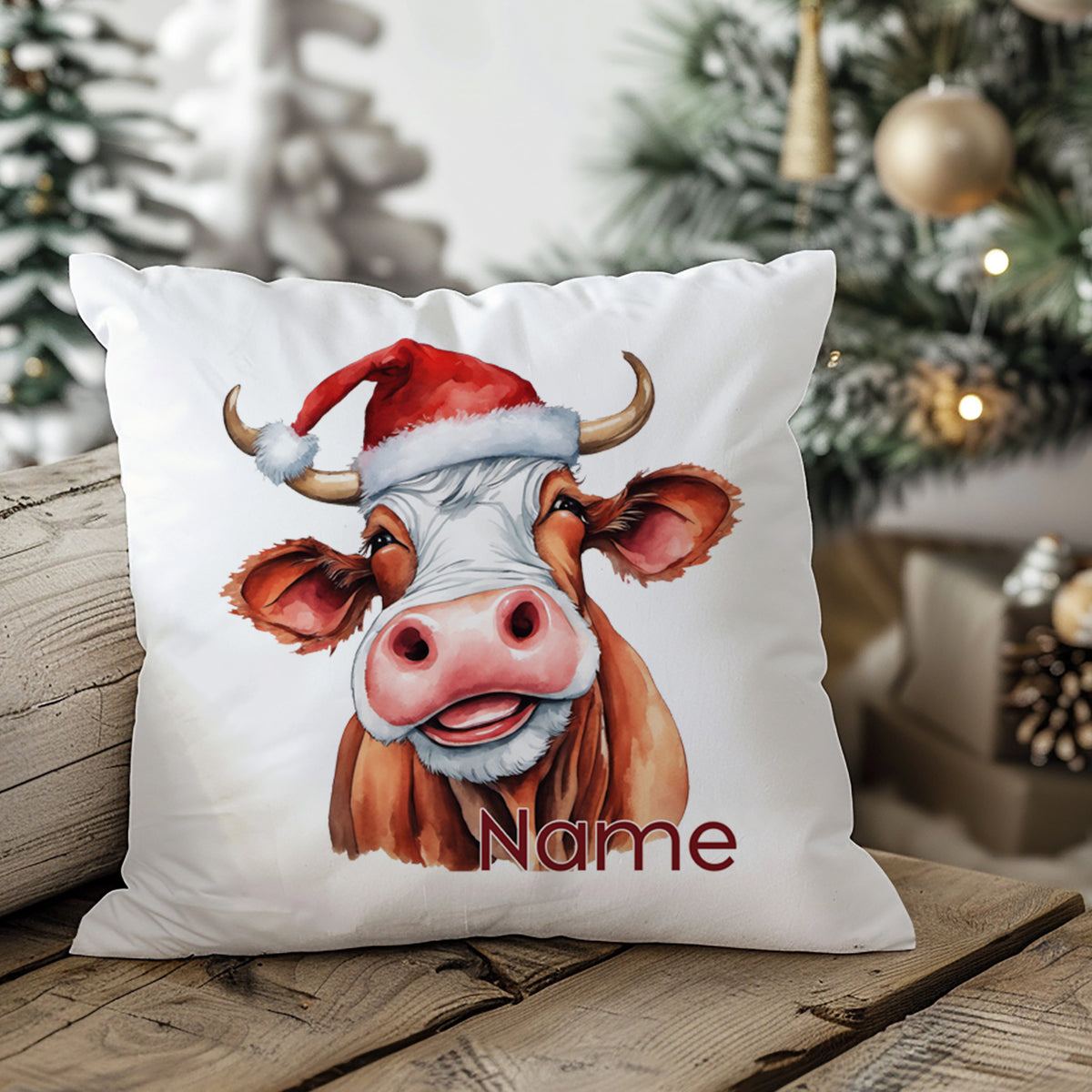 Kissenbezug Kuh mit Weihnachtsmütze