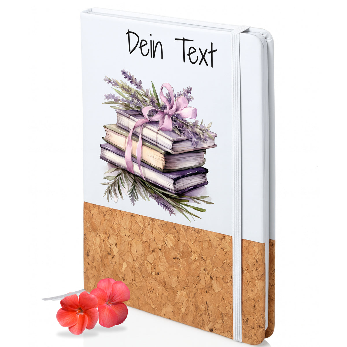 Notizbuch mit Buchmotiv und personalisierbarem Text