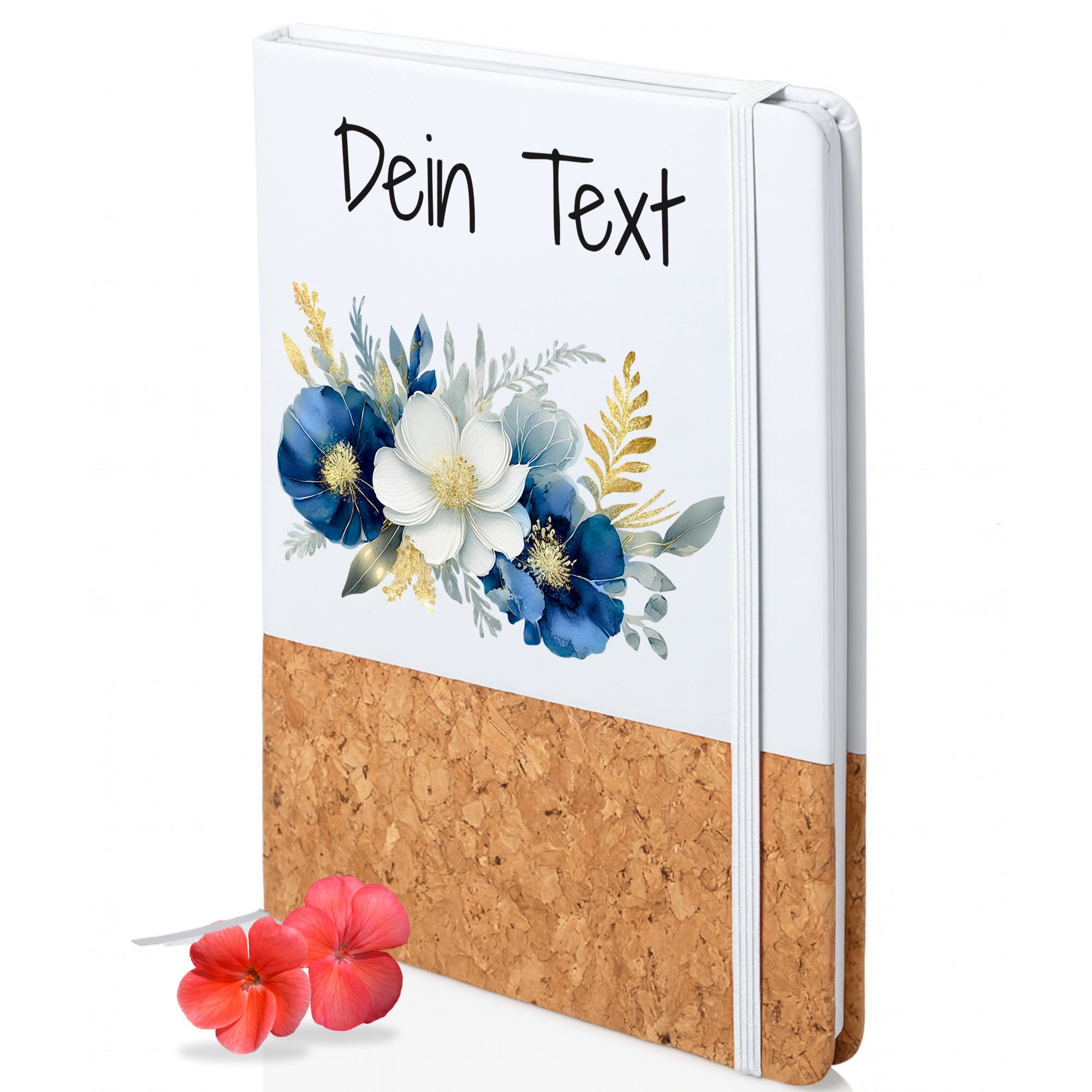Notizbuch mit Blumenmotiv und personalisierbarem Text