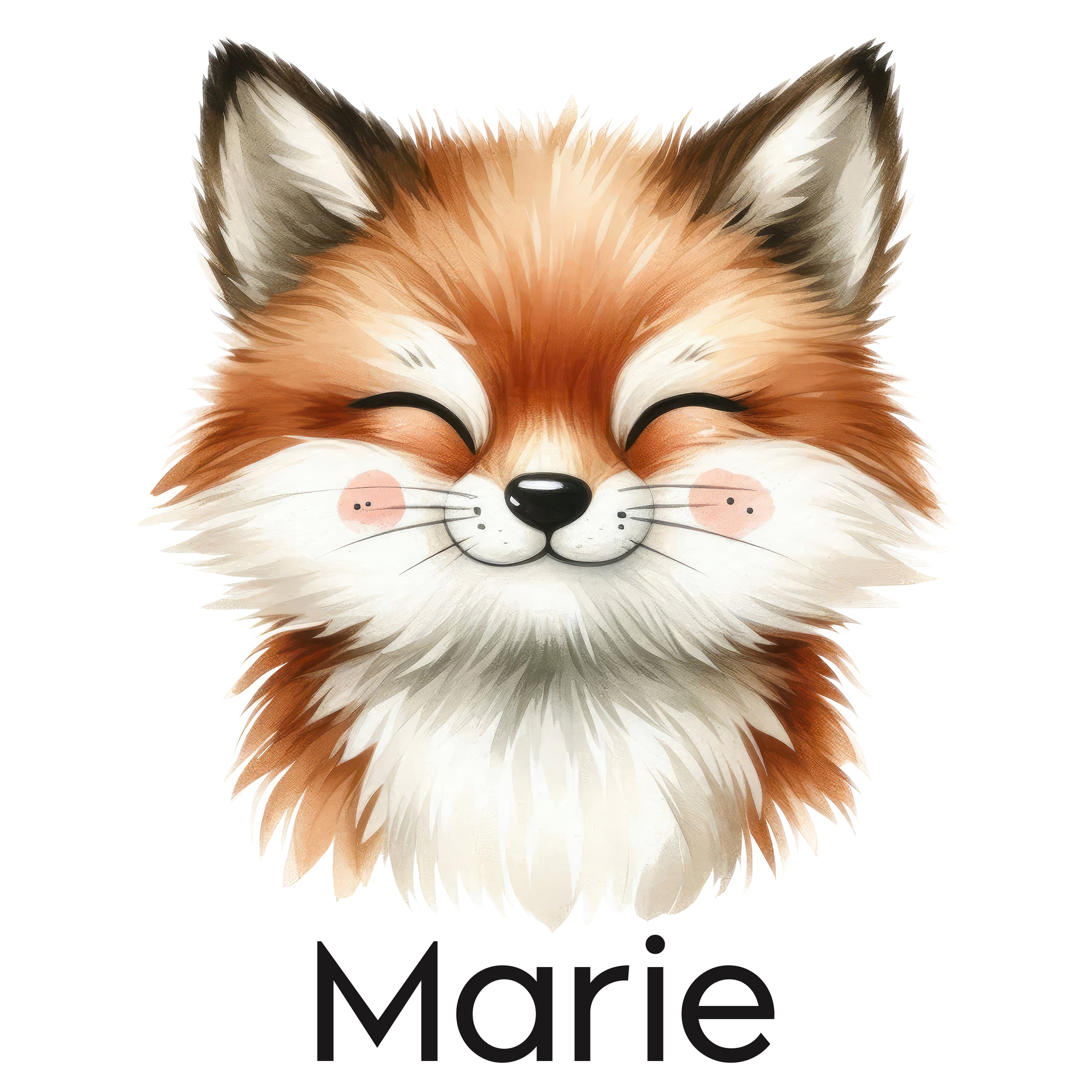 Lächelnder Fuchs mit orangefarbenem Fell und weißen Akzenten.