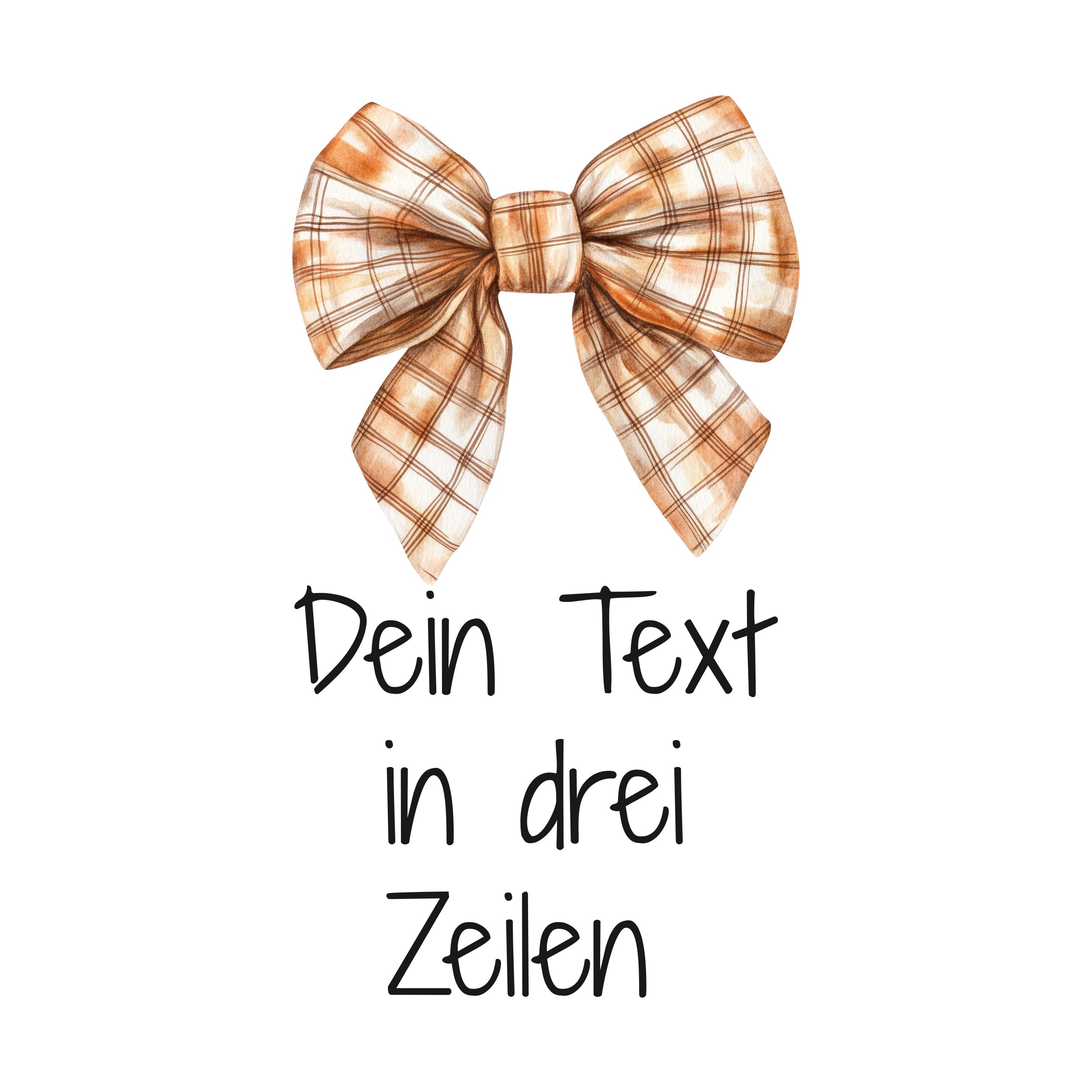 Karierter, orange-brauner Schleifenbänder mit Text darunter.