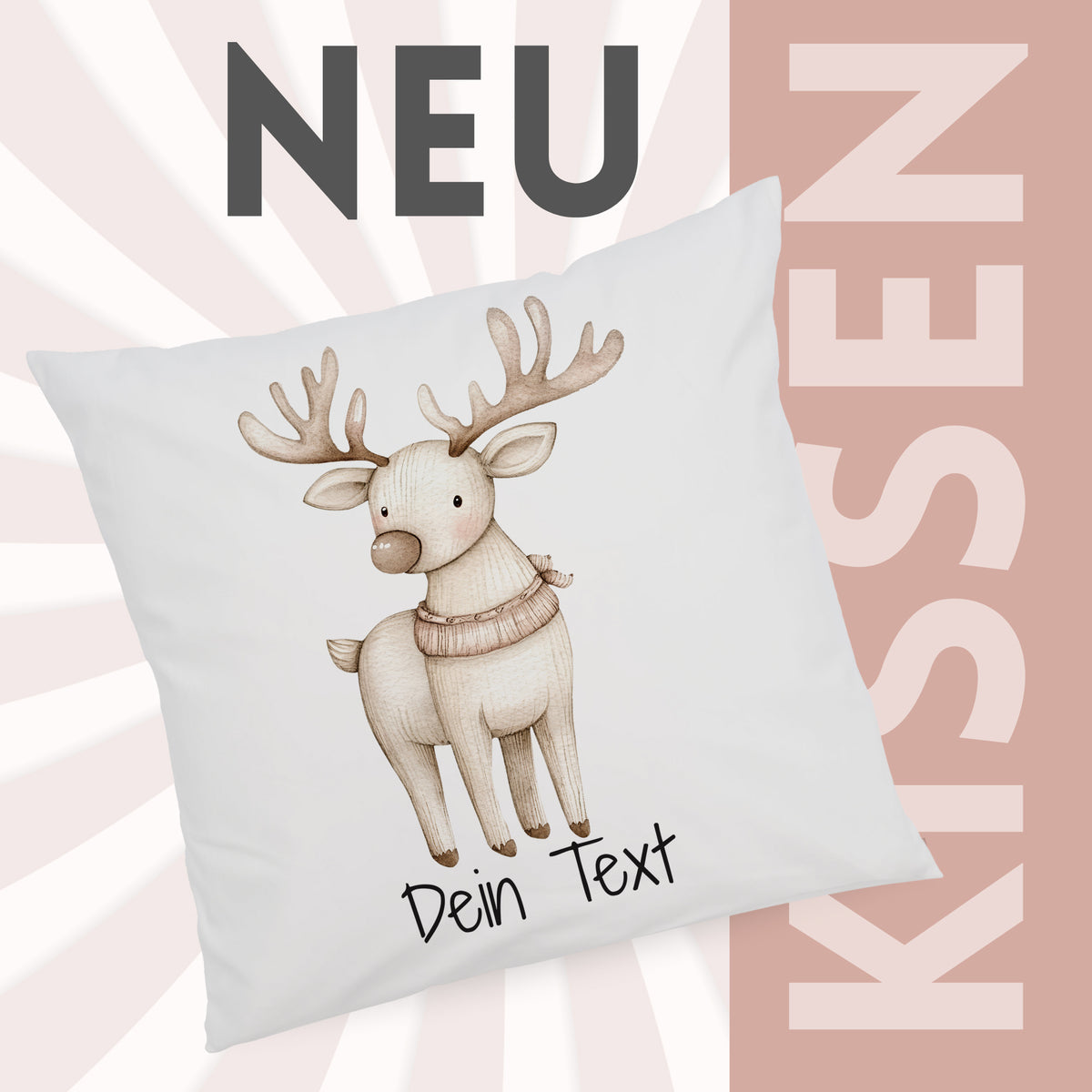 Kissen mit niedlichem Rentier-Motiv in Weiß.
