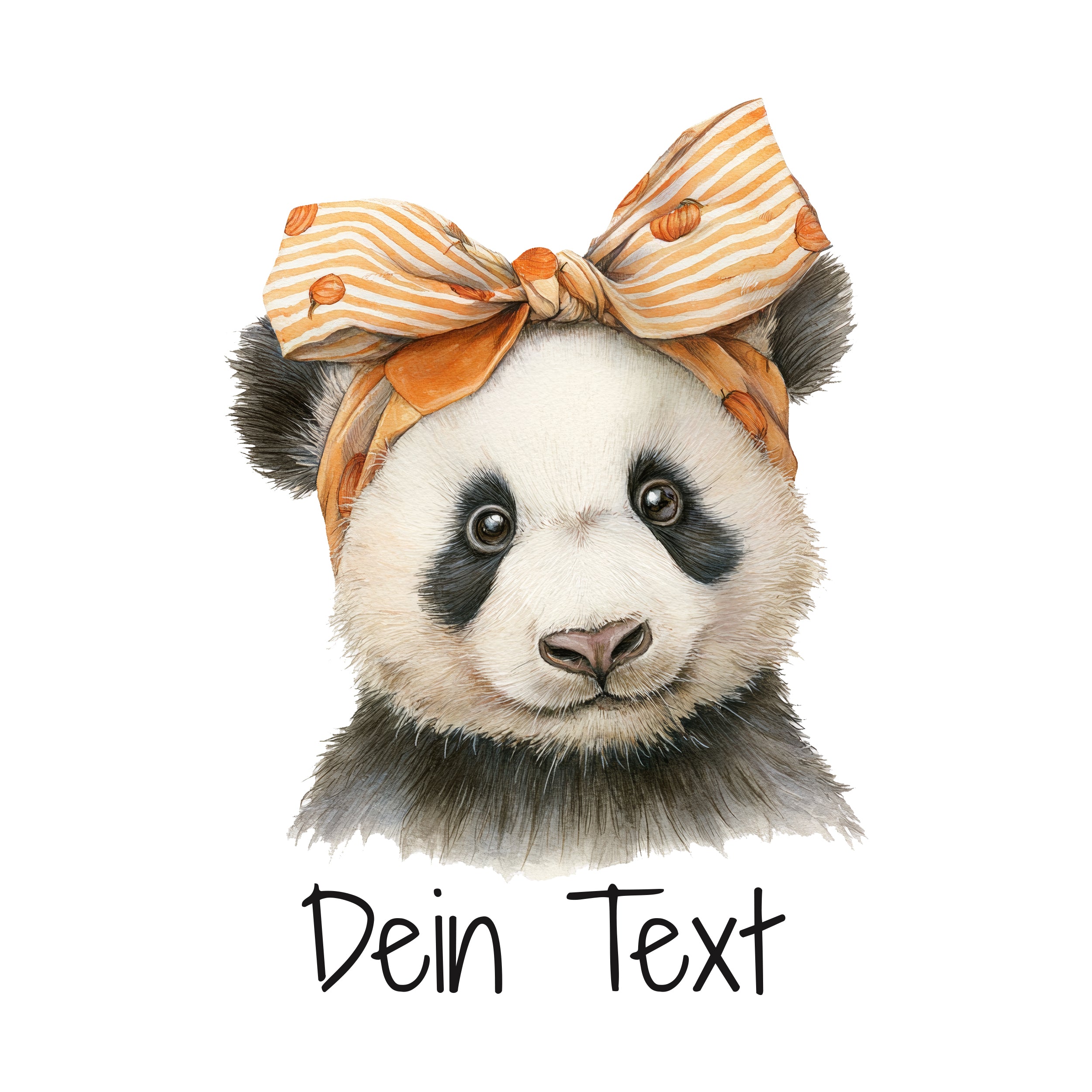 Panda mit orange-gestreiftem Haarband und süßem Gesicht.