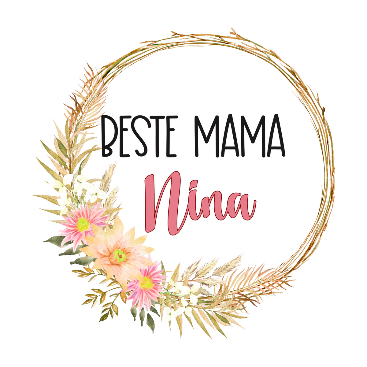 Beste Mama Nina, florale Gestaltung in Pastellfarben.