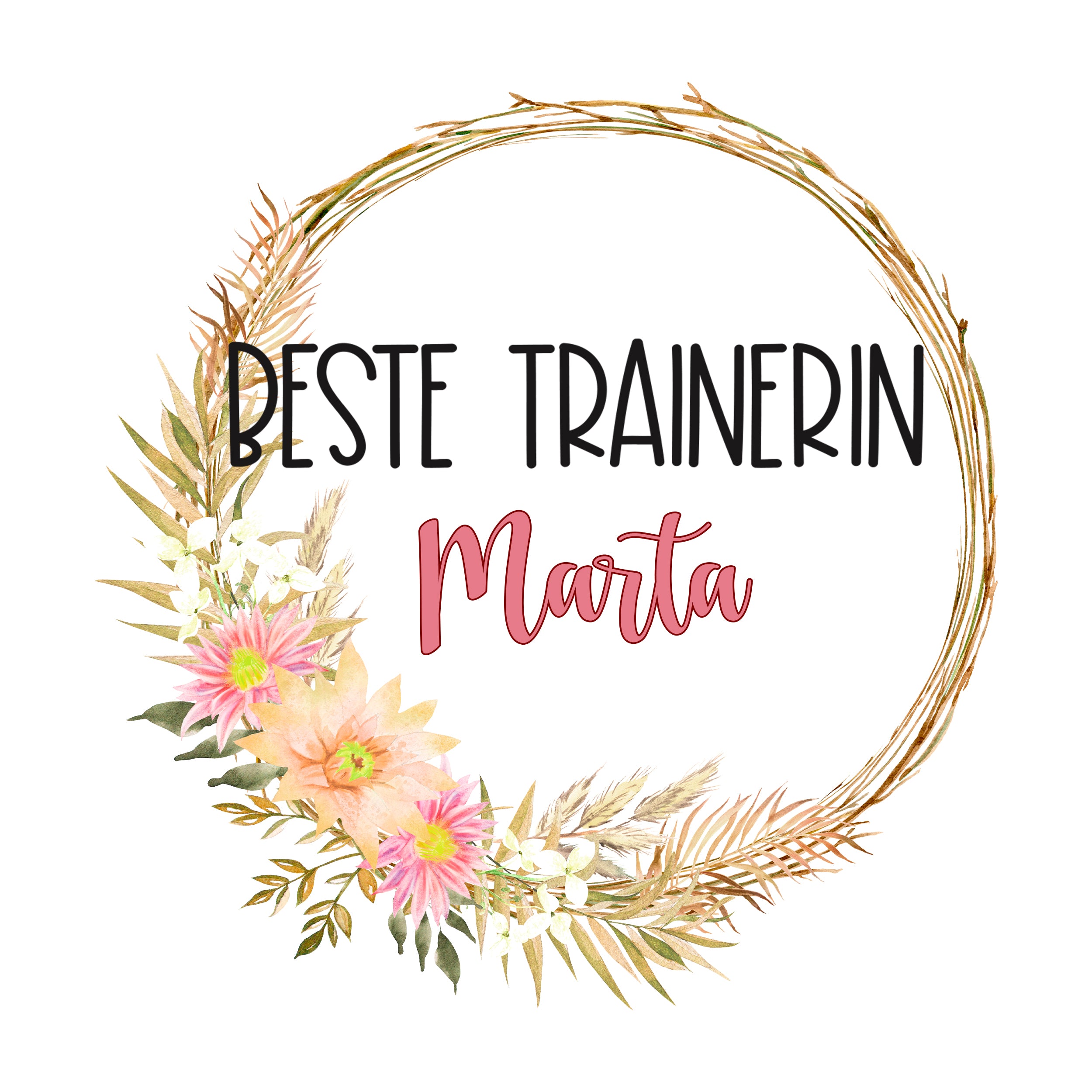 Beste Trainerin Marta, florale Dekoration in Pastellfarben.