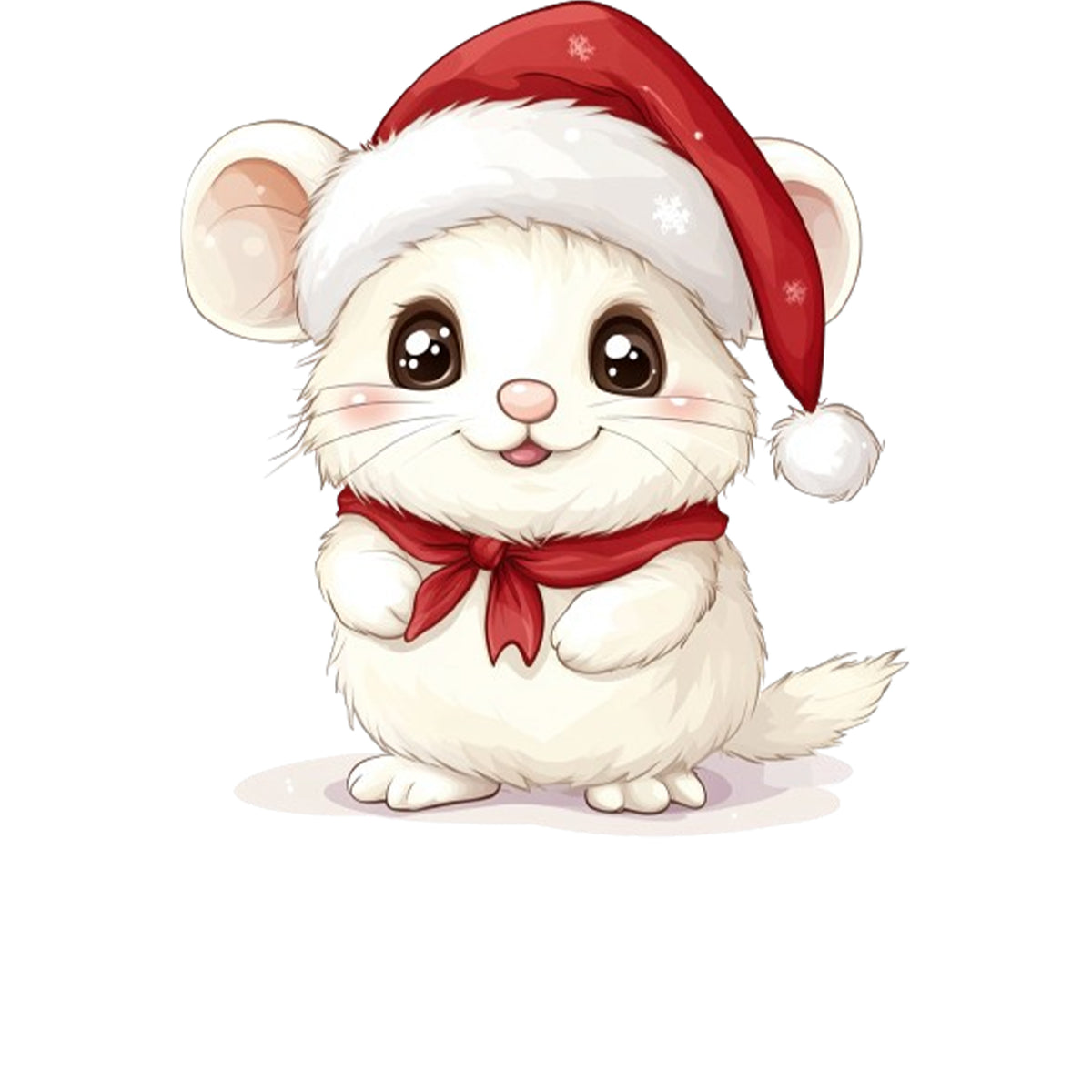 Weiße Maus mit rotem Weihnachtsmann-Hut und rotem Schal.