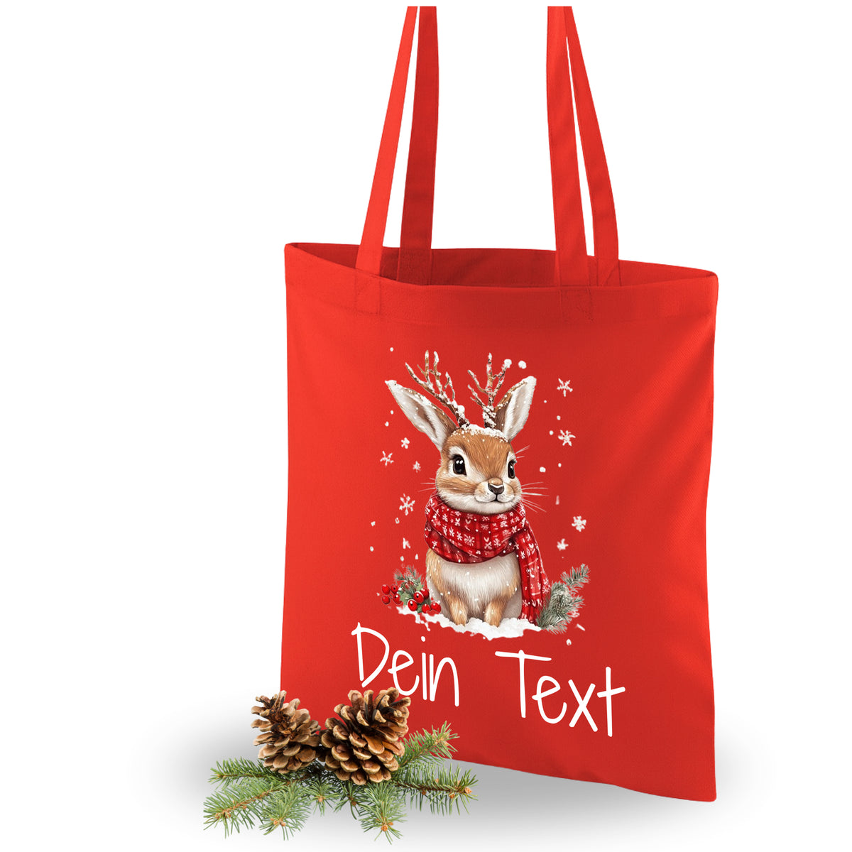 Rote Tragetasche mit einem Hasen und personalisierbarem Text.