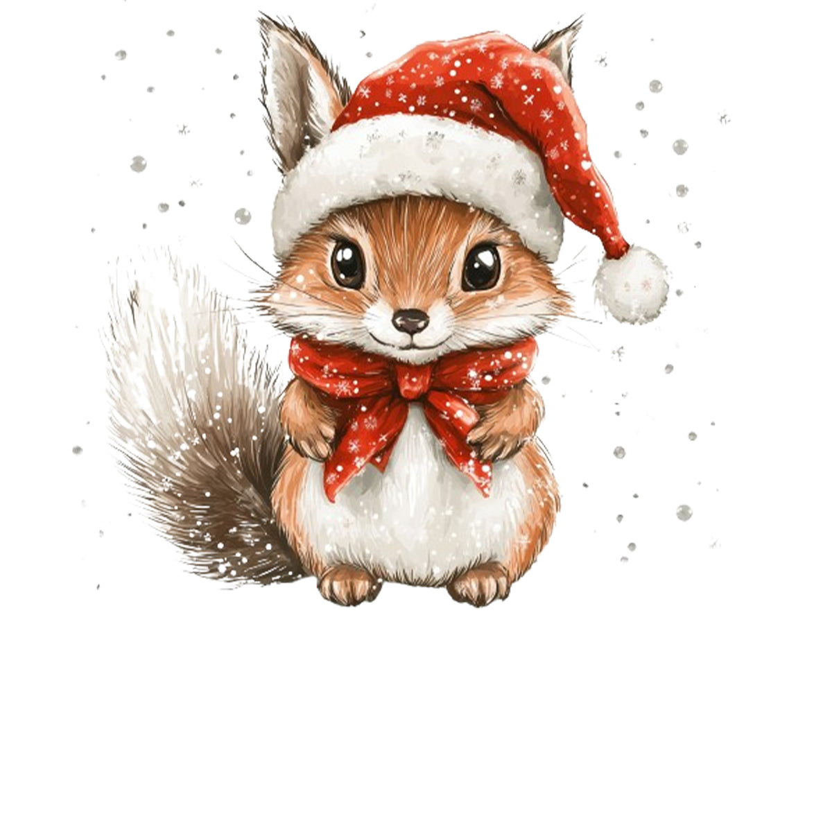 Süßer Weihnachtsfuchs mit rotem Hut und Schleife.